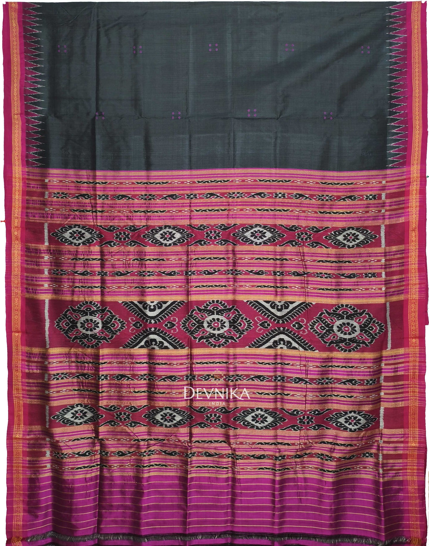 Black Single Temple Border Khandua Pata Saree