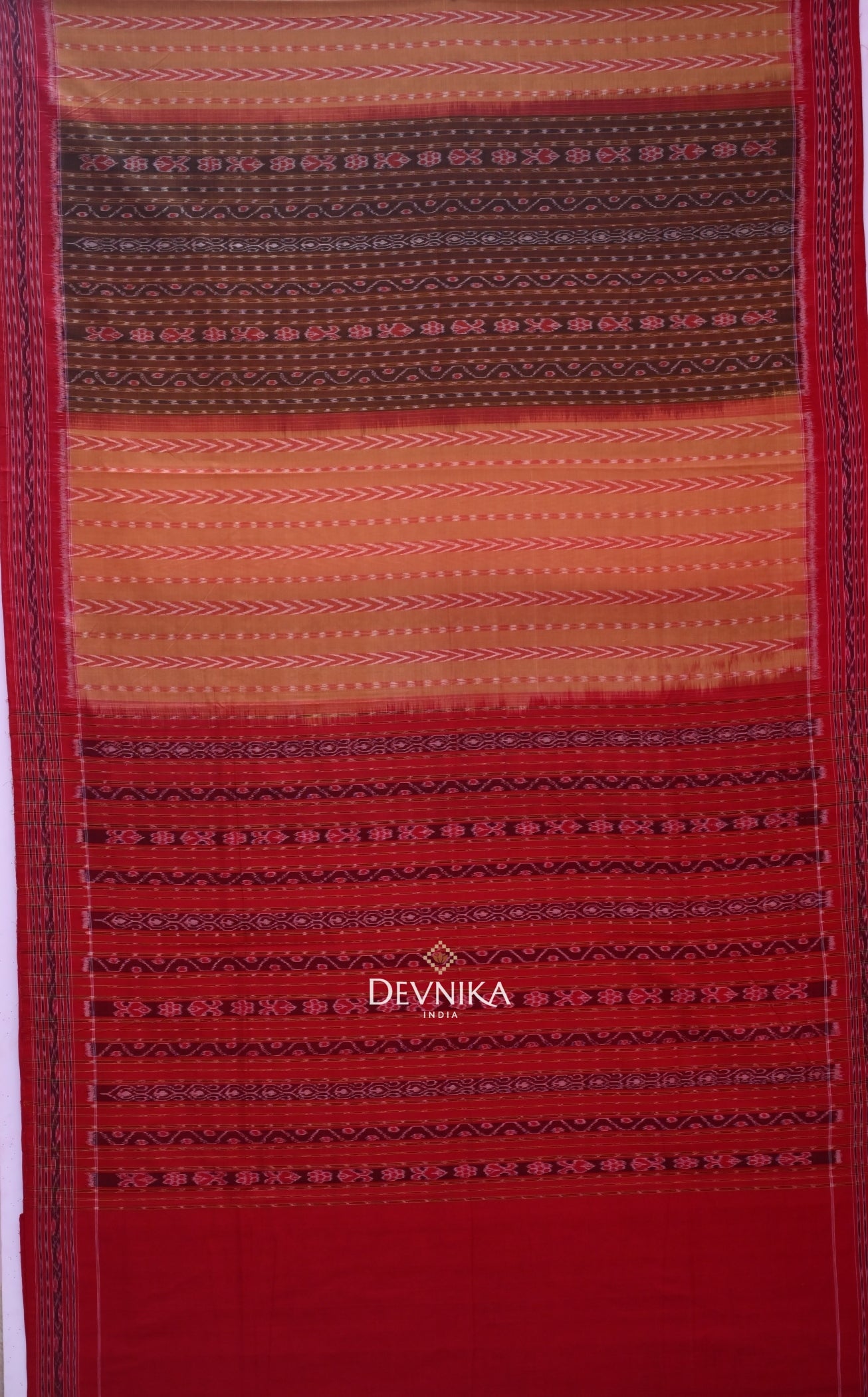Brown Pancha Mukhi Bandha Handloom Cotton Saree | Odisha Handloom | Devnika