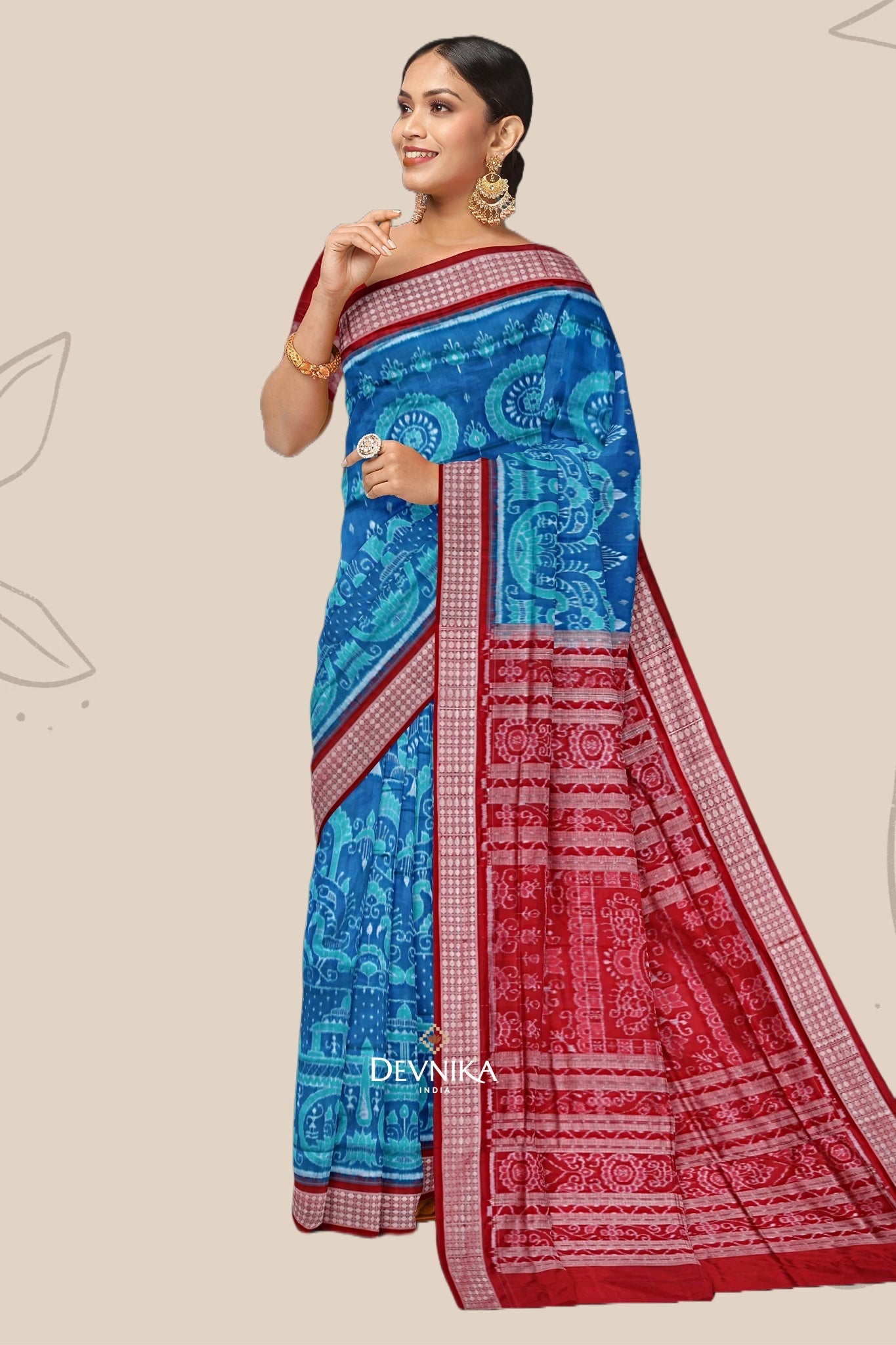 Bright Blue Bandha Sambalapuri Silk Saree