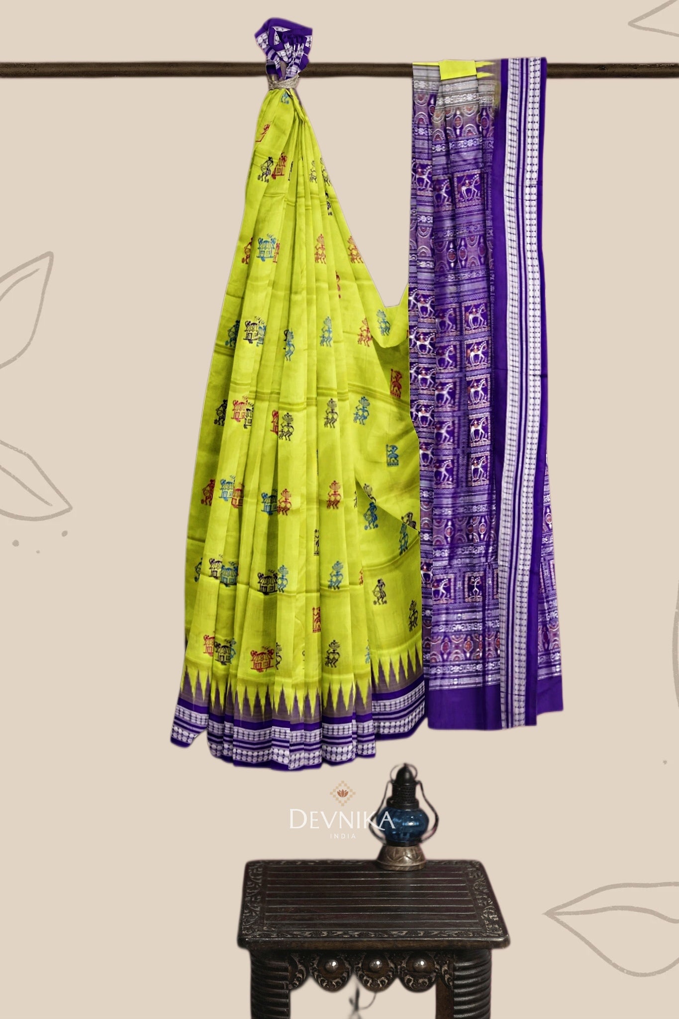 Lemon Green Teracota Bomkai Saree