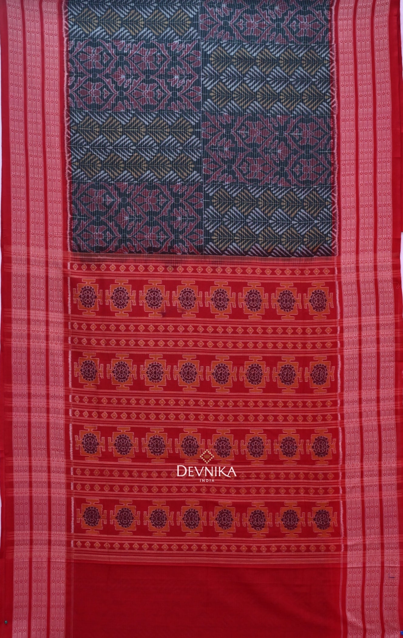 Forest Green Body Bandha Handloom Cotton Saree | Odisha Handloom | Devnika