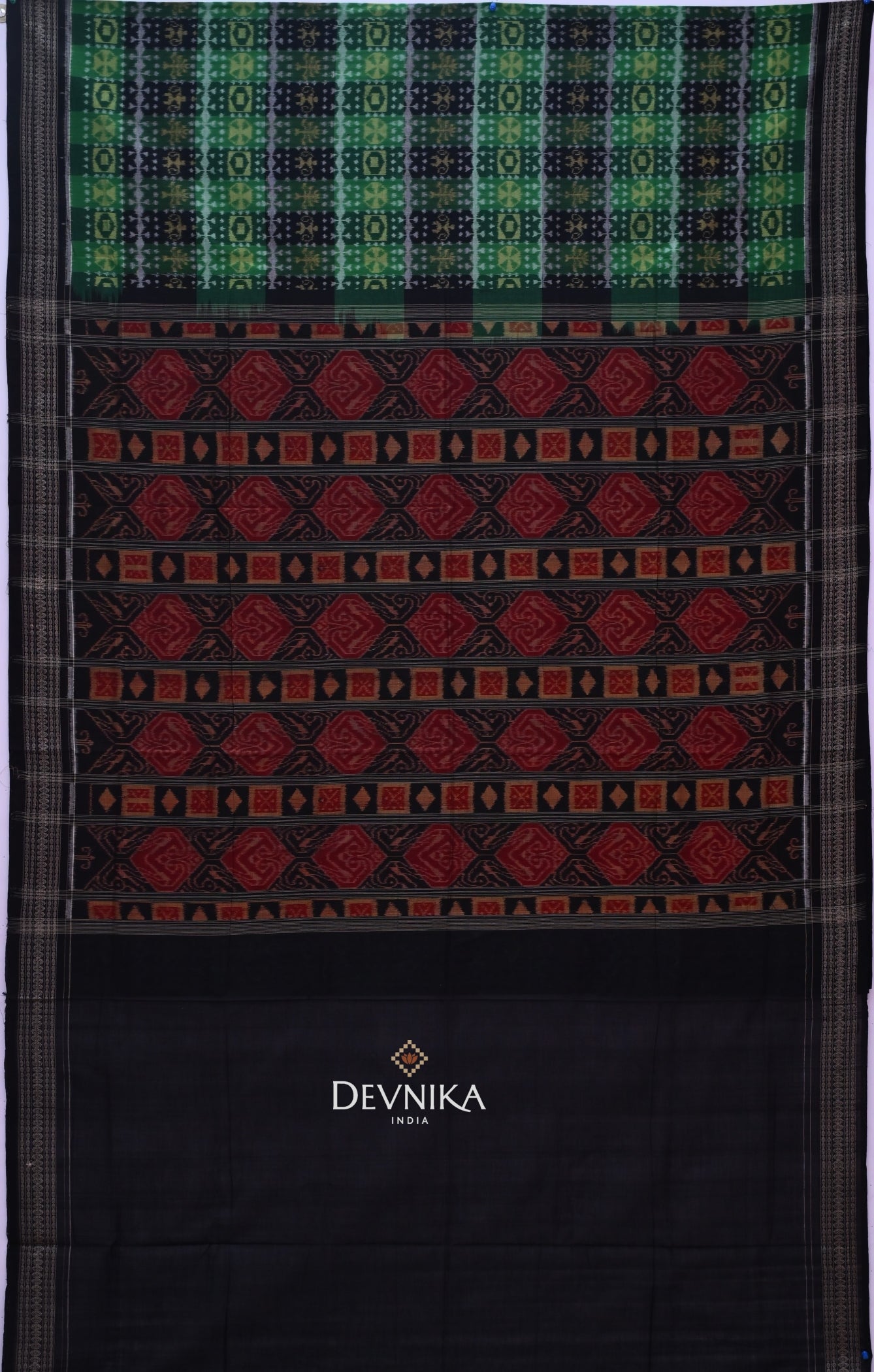 Green Golden Teracota Bandha Handloom Cotton Saree | Odisha Handloom | Devnika