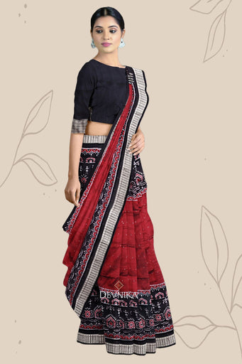 Maroon Teracota Border Bandha Saree