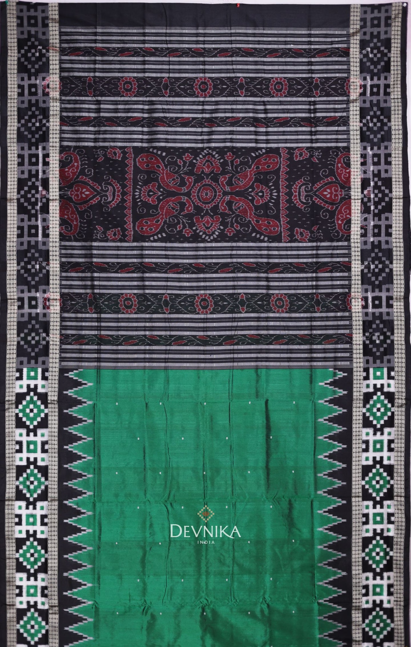 Forest Green Pasapalli Buti Bomkai Silk Saree | Odisha Handloom GI Tagged | Devnika