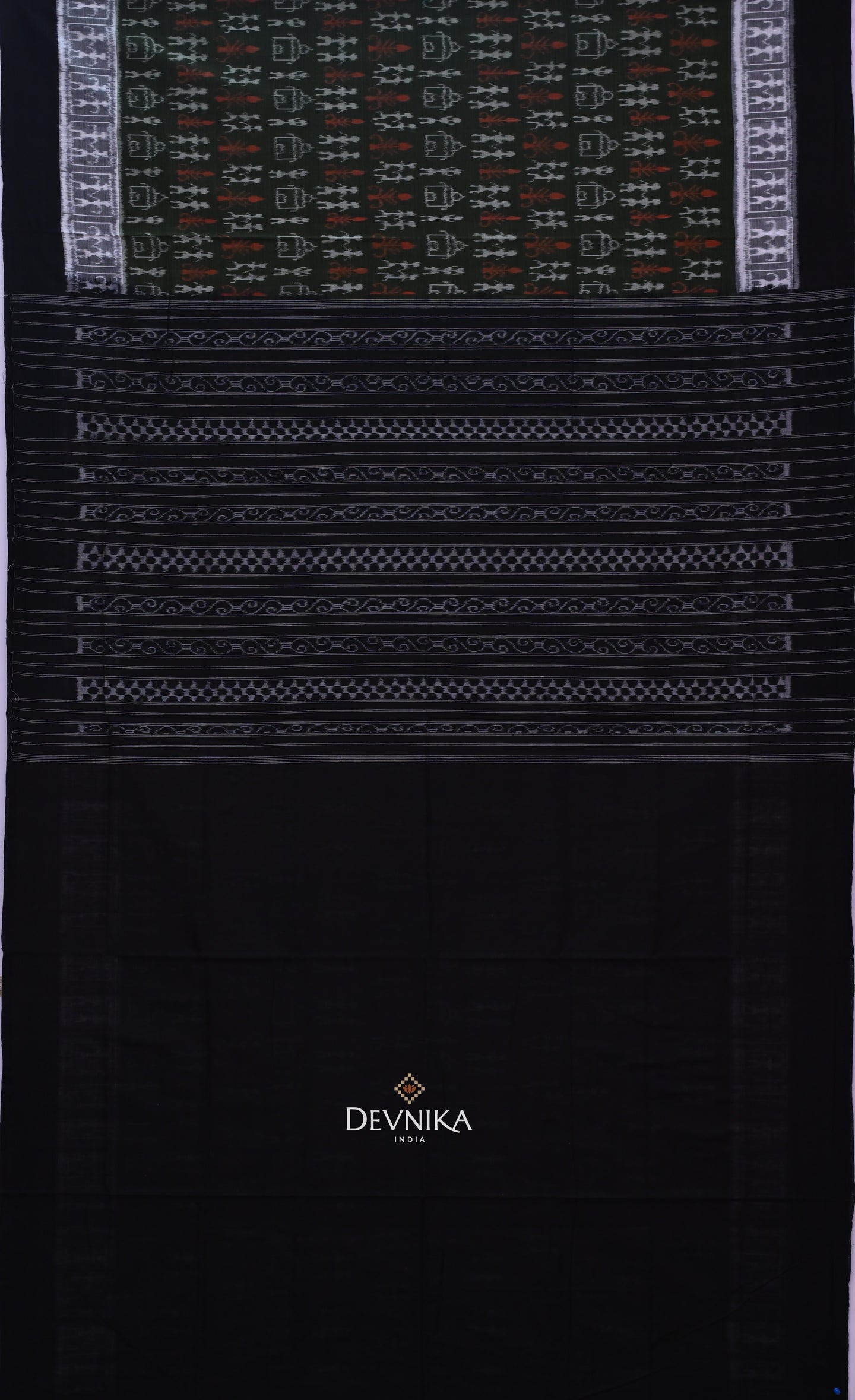 Dark Olive Green Teracota Bandha Handloom Cotton Saree | Odisha Handloom | Devnika