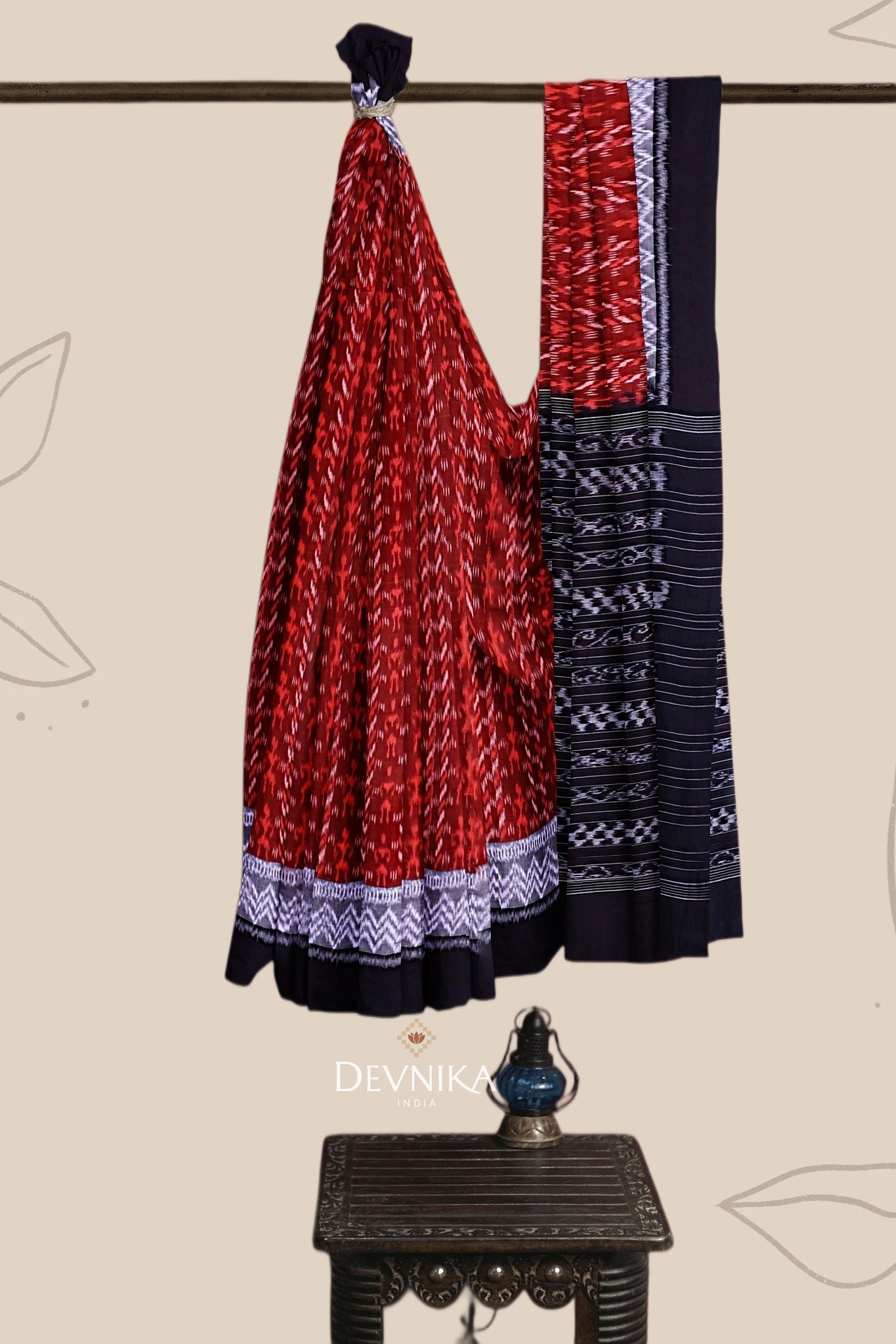 Brown Double Border Bandha Handloom Cotton Saree | Odisha Handloom | Devnika