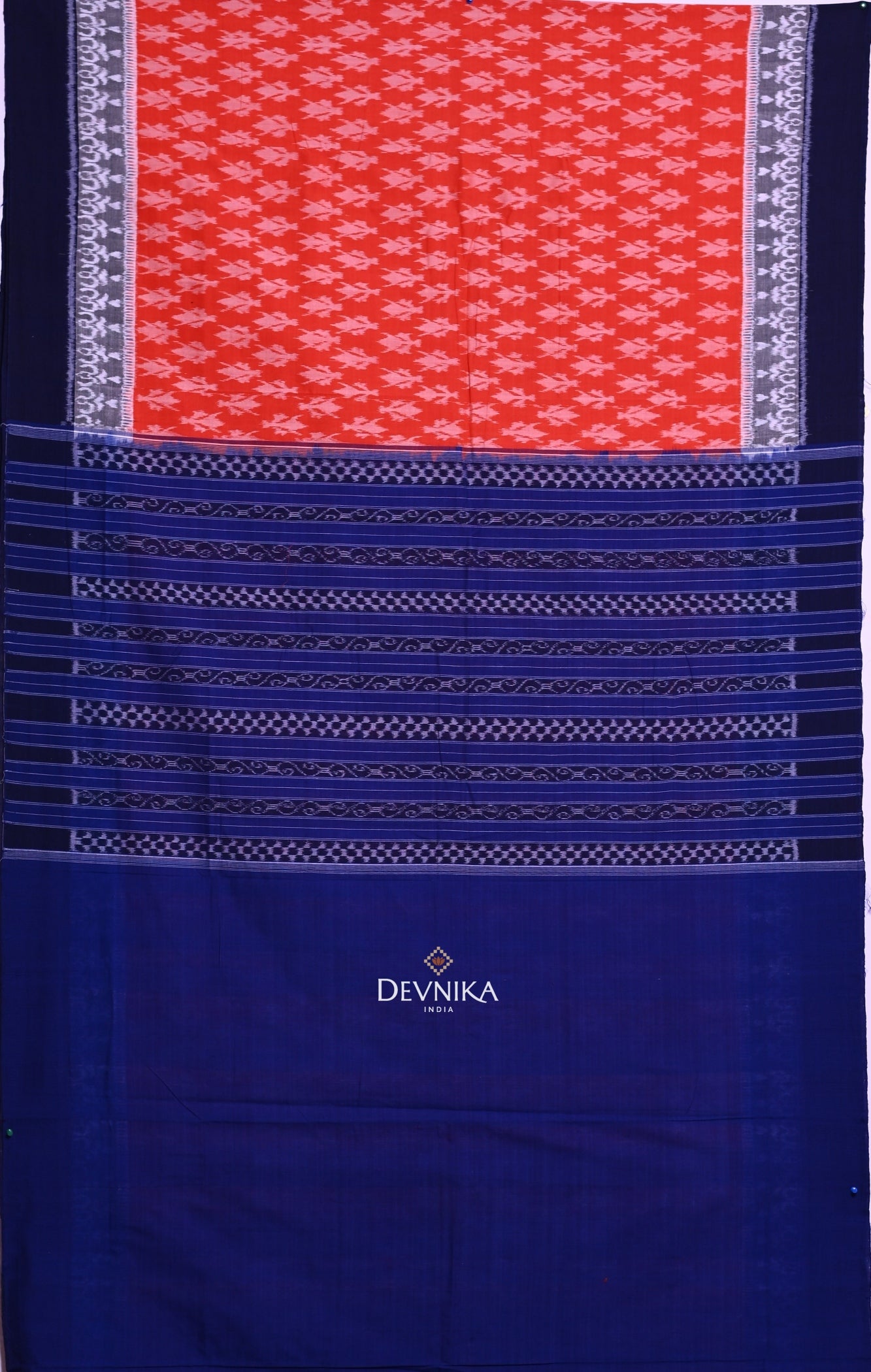 Orange Double Border Bandha Handloom Cotton Saree | Odisha Handloom | Devnika