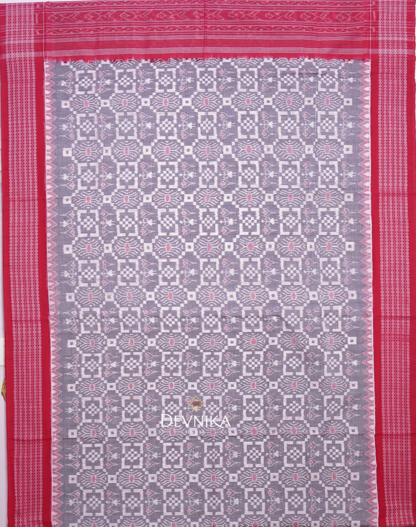 Red And White Body Bandha Handloom Cotton Saree | Odisha Handloom | Devnika