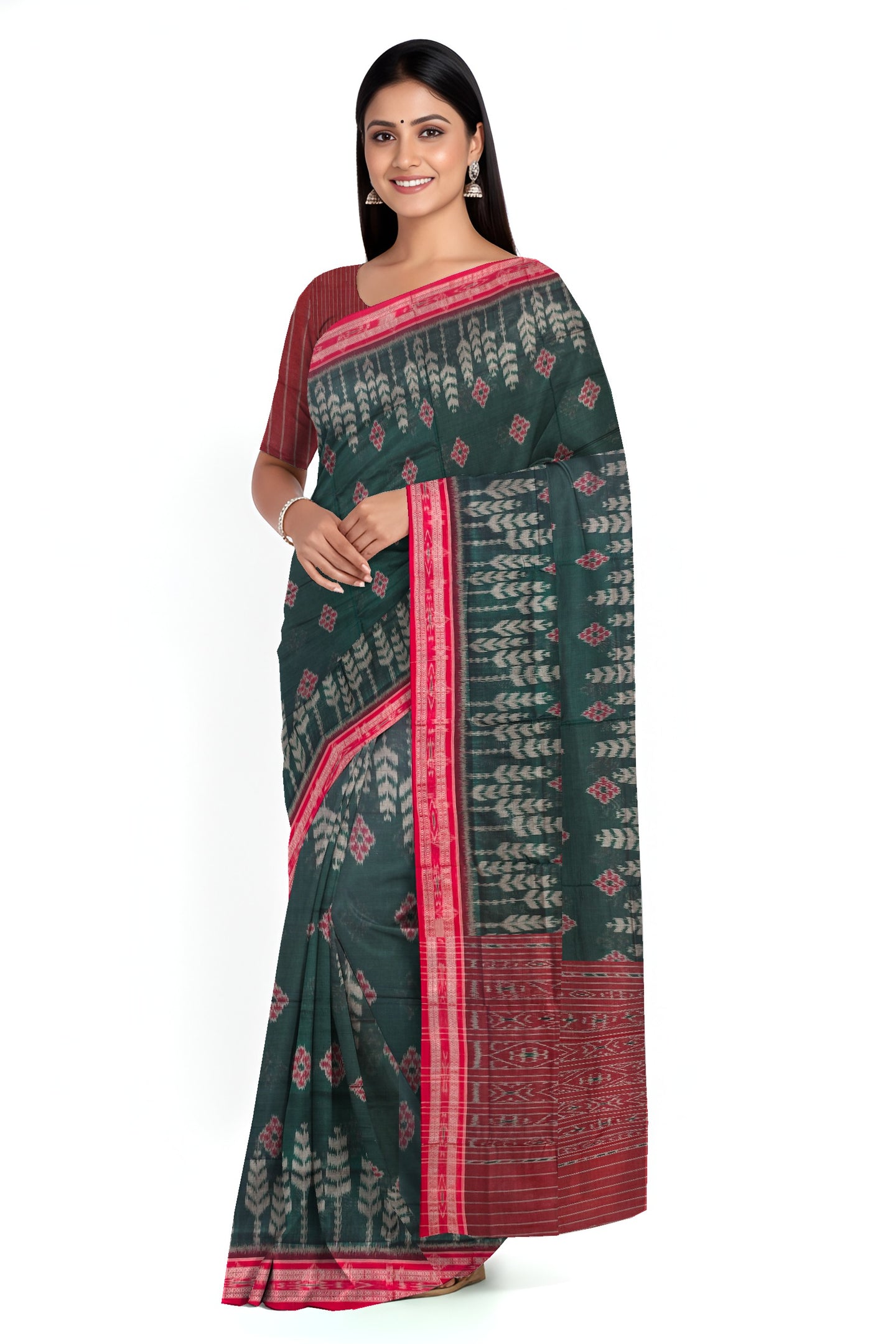 Bottle Green Mania Bandha Traditional Katiki Saree | Odisha Handloom GI Tagged | Devnika