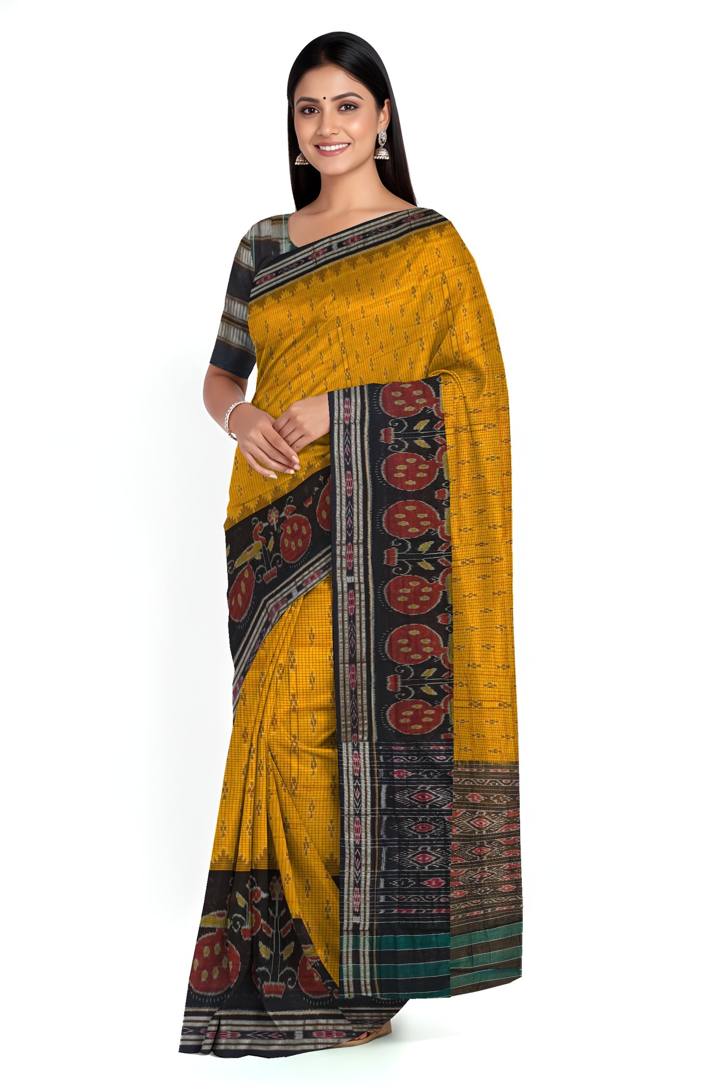 Golden Yellow Mania Bandha Traditional Katiki Saree | Odisha Handloom GI Tagged | Devnika