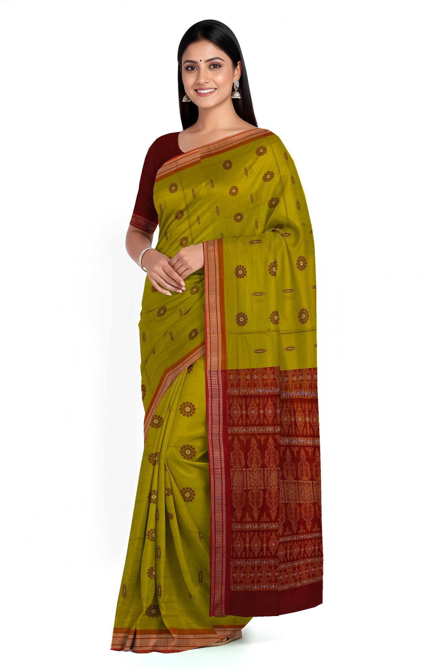 Lemon Green Bomkai Sambalapuri Saree