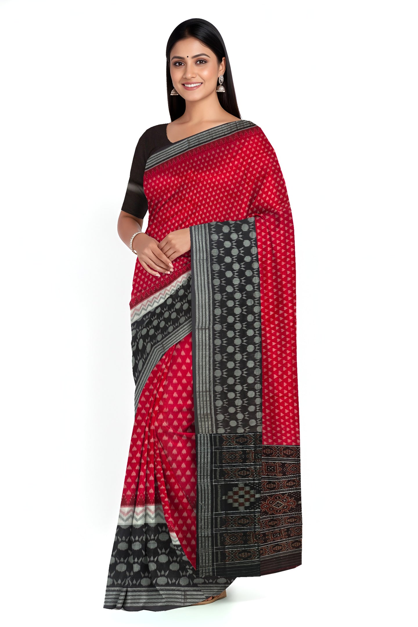 Red And White Mania Bandha Traditional Katiki Saree | Odisha Handloom GI Tagged | Devnika