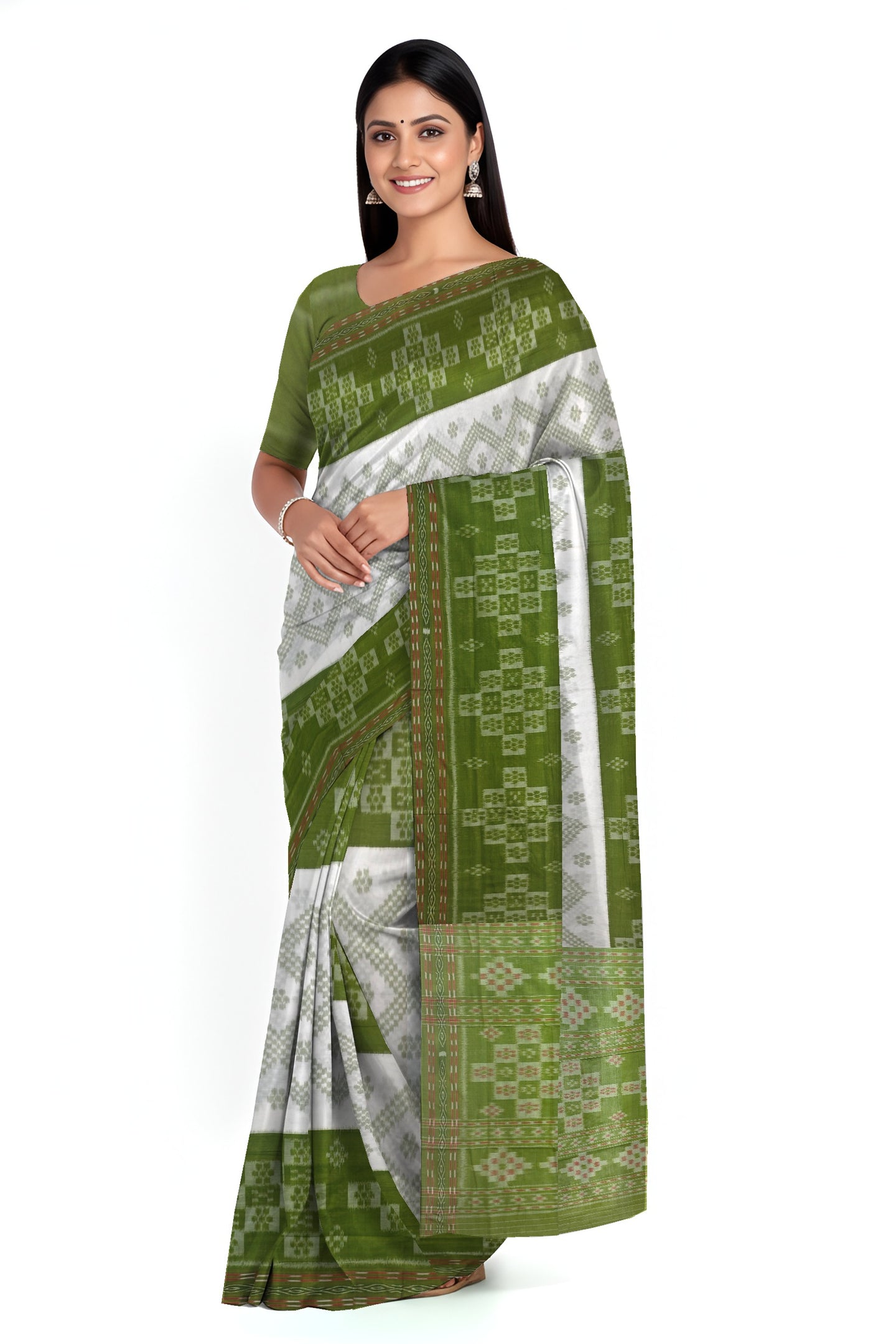 White  Mania Bandha Traditional Katiki Saree | Odisha Handloom GI Tagged | Devnika
