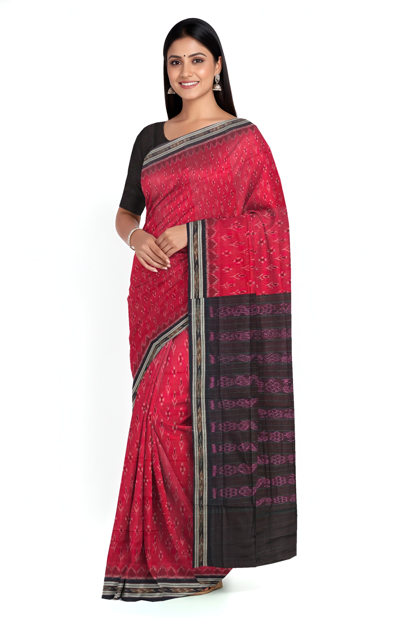 Deep Red Mania Bandha Traditional Katiki Saree | Odisha Handloom GI Tagged | Devnika
