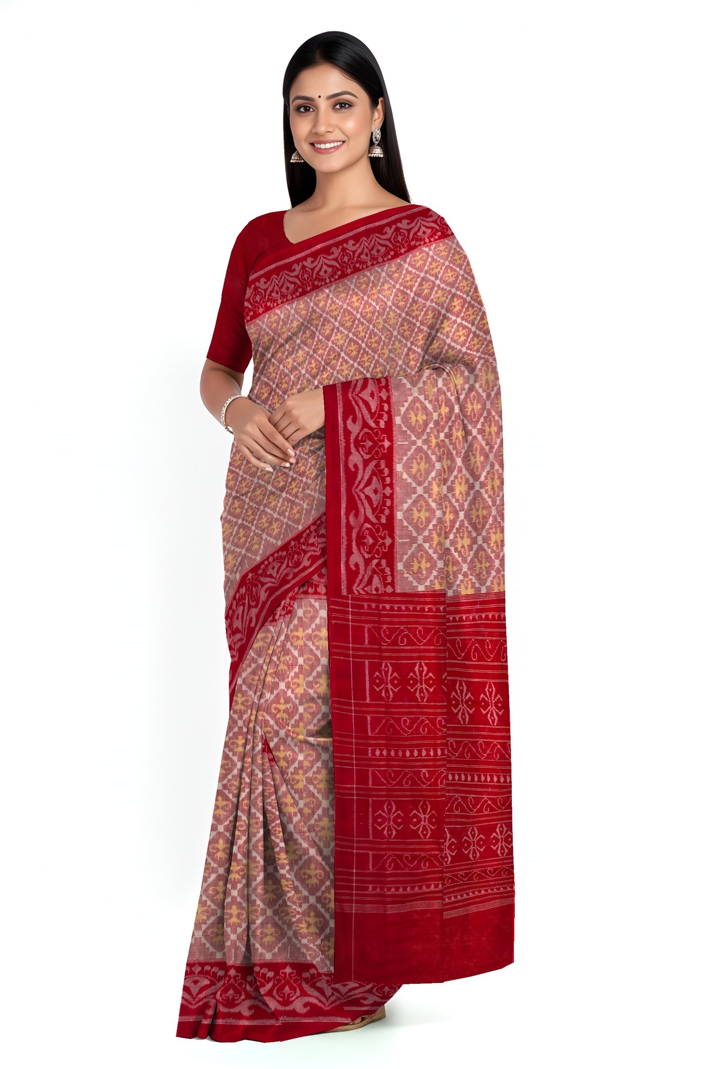 Cross Red Teracota Bandha Saree