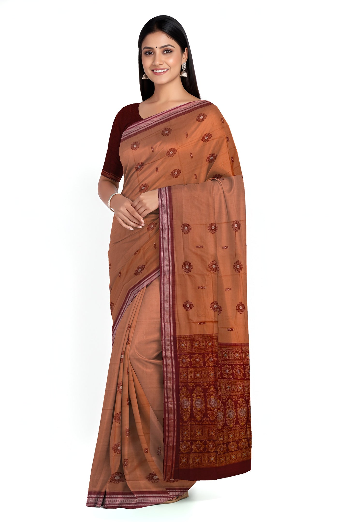 Deep Coral Bomkai Sambalapuri Saree