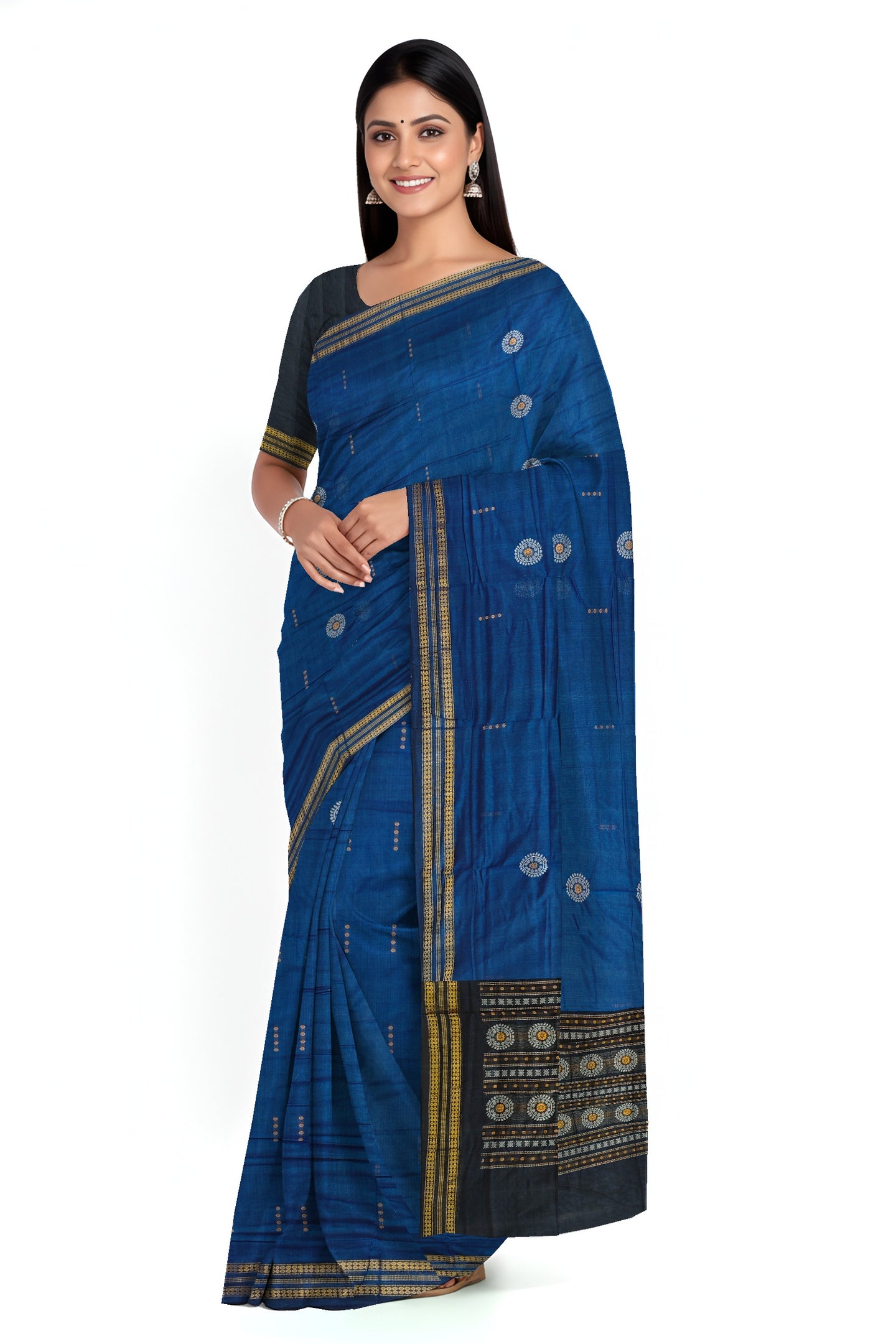 Blue Bomkai Butti Sambalapuri Saree | Odisha Handloom GI Tagged | Devnika