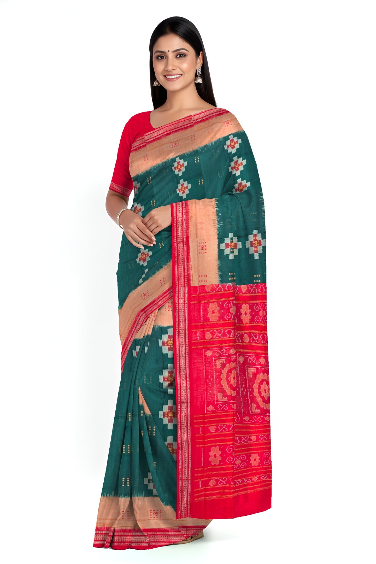 Deep Green Bandha Bomkai Saree | Odisha Handloom GI Tagged | Devnika