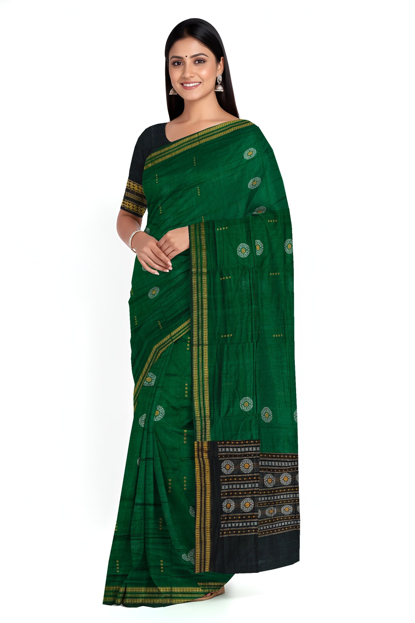 Green Bomkai Butti Sambalapuri Saree | Odisha Handloom GI Tagged | Devnika