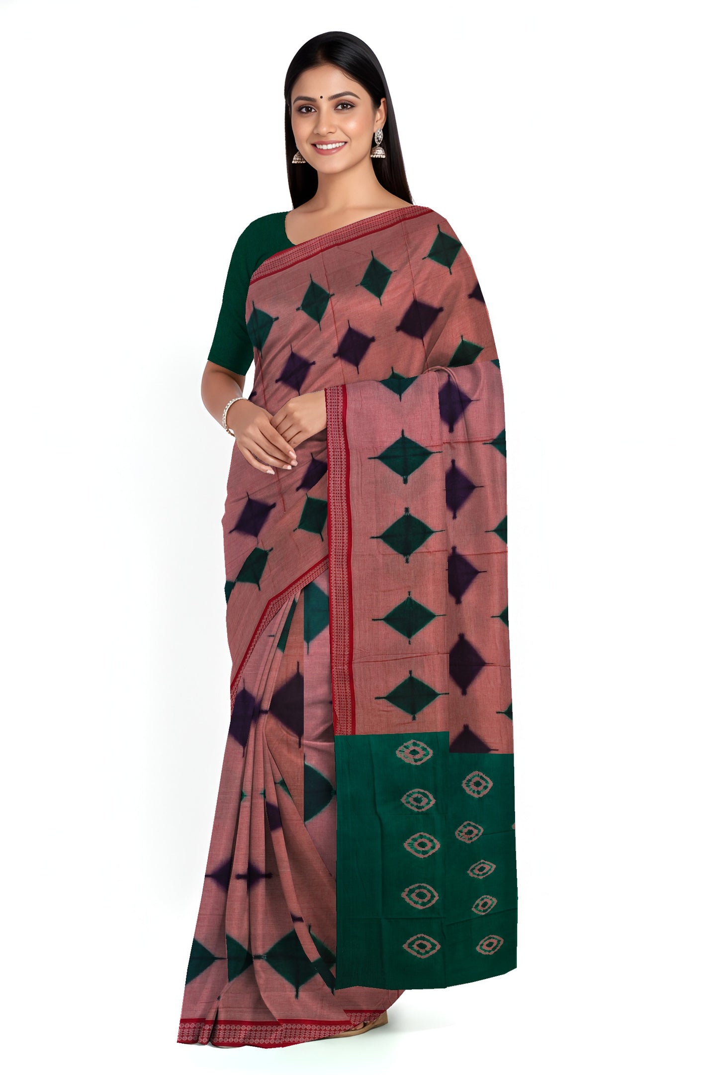 Shell Pink Sambalapuri Bandhini Saree | Odisha Handloom GI Tagged | Devnika