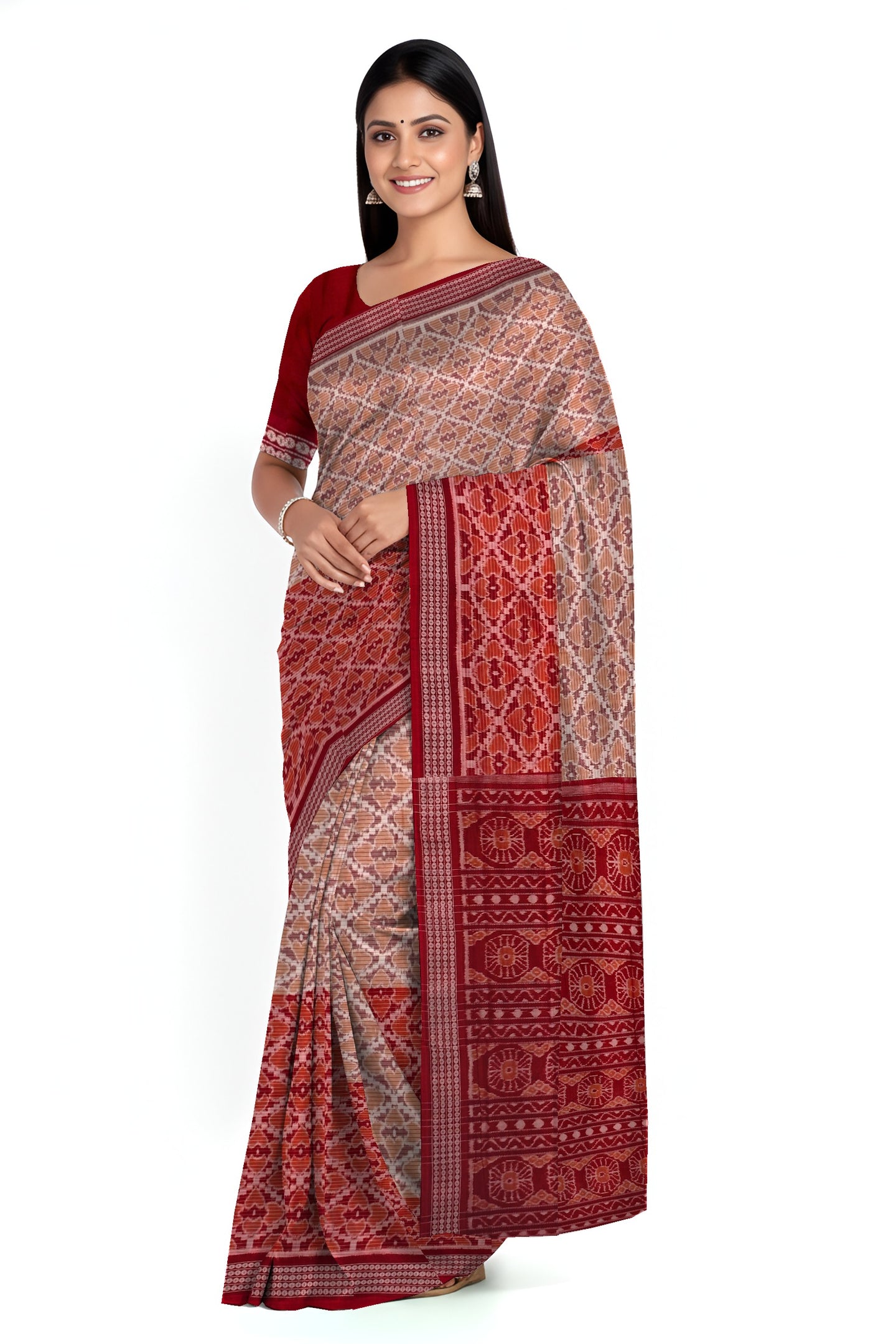 Chandan Maroon Half Half Body Bandha Saree