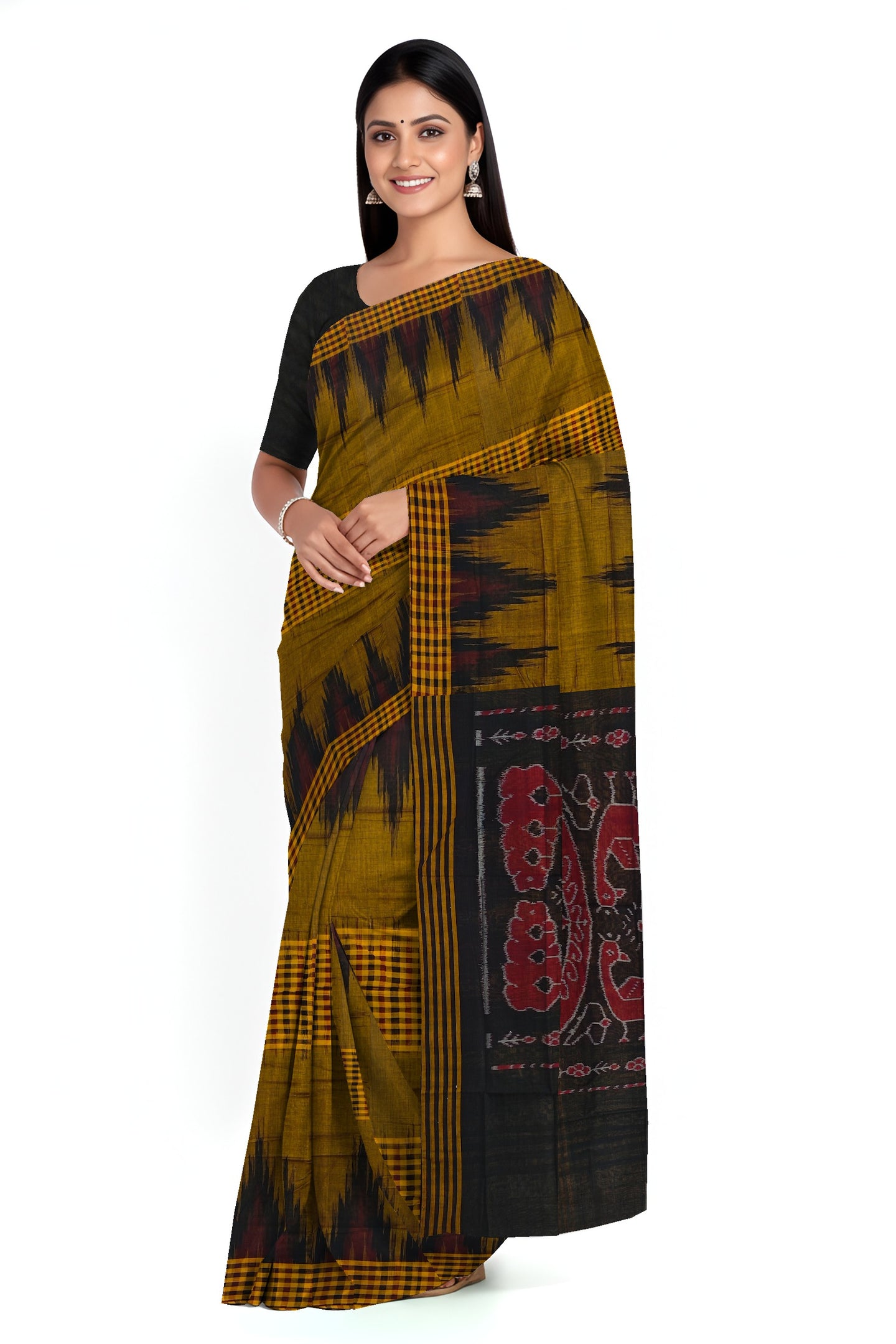 Golden Yellow Mania Bandha Traditional Katiki Saree | Odisha Handloom GI Tagged | Devnika