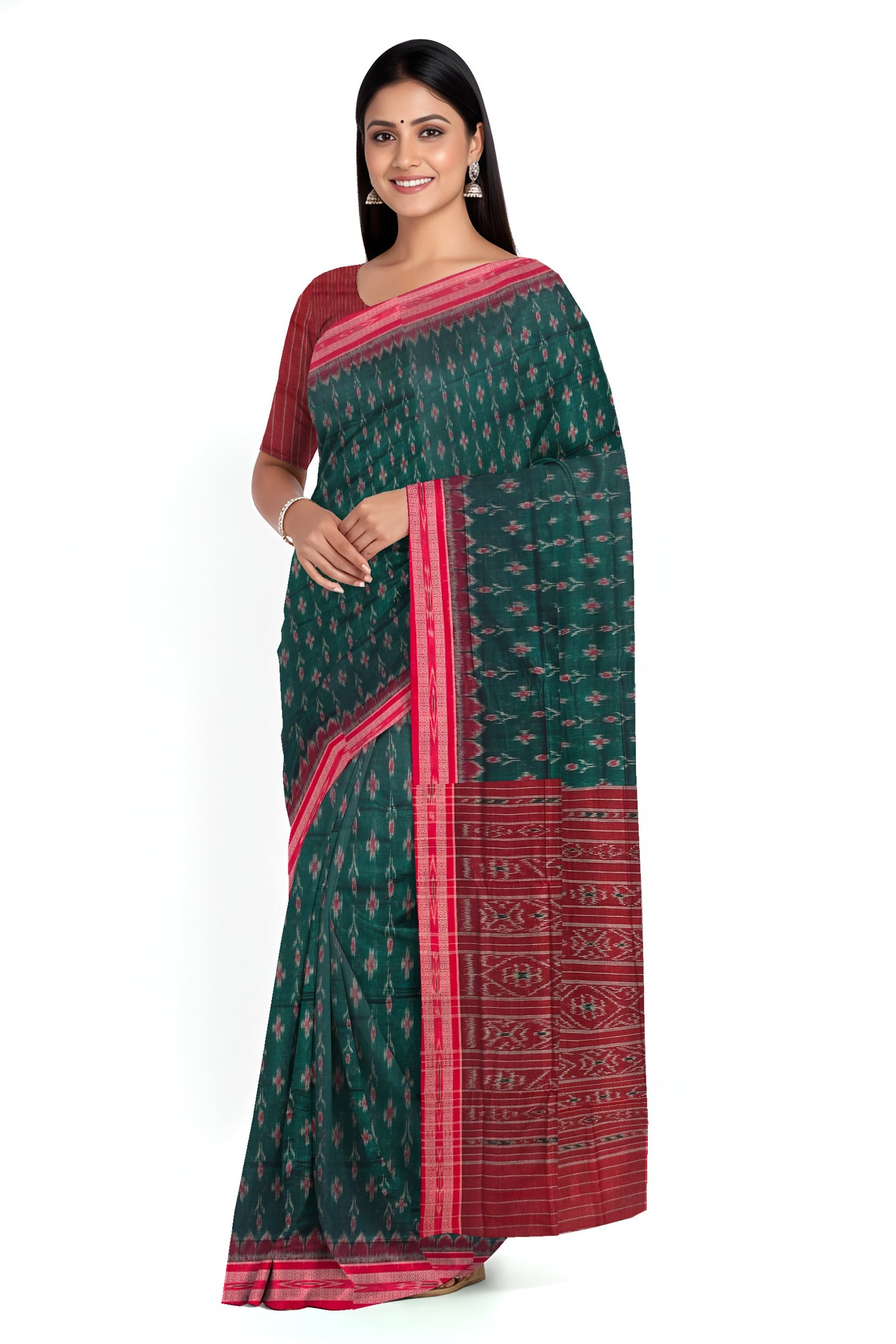 Green Mania Bandha Traditional Katiki Saree | Odisha Handloom GI Tagged | Devnika