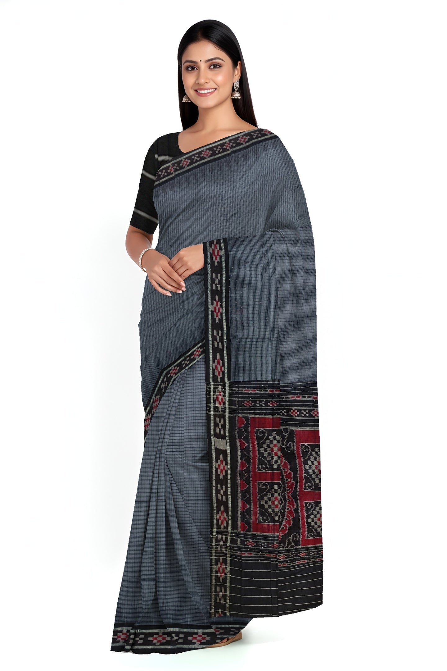 Grey Mania Bandha Border Pasapalli Saree | Odisha Handloom GI Tagged | Devnika