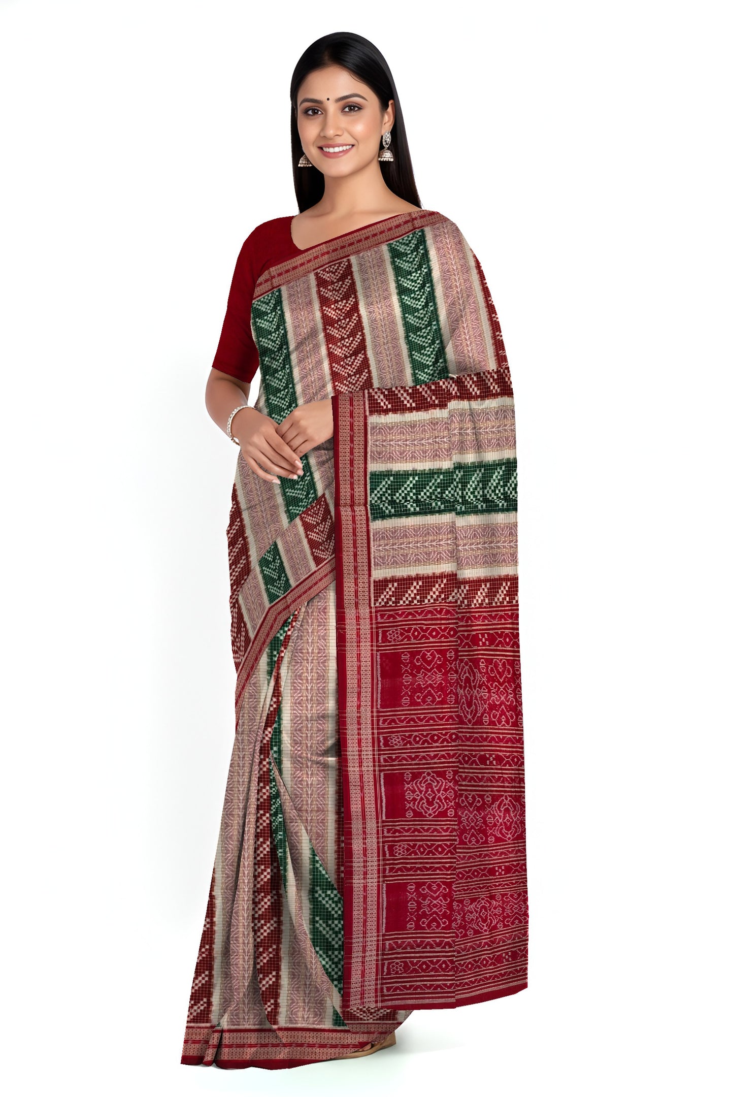 Maroon & Green Bandha Pasapalli Saree | Odisha Handloom | Devnika