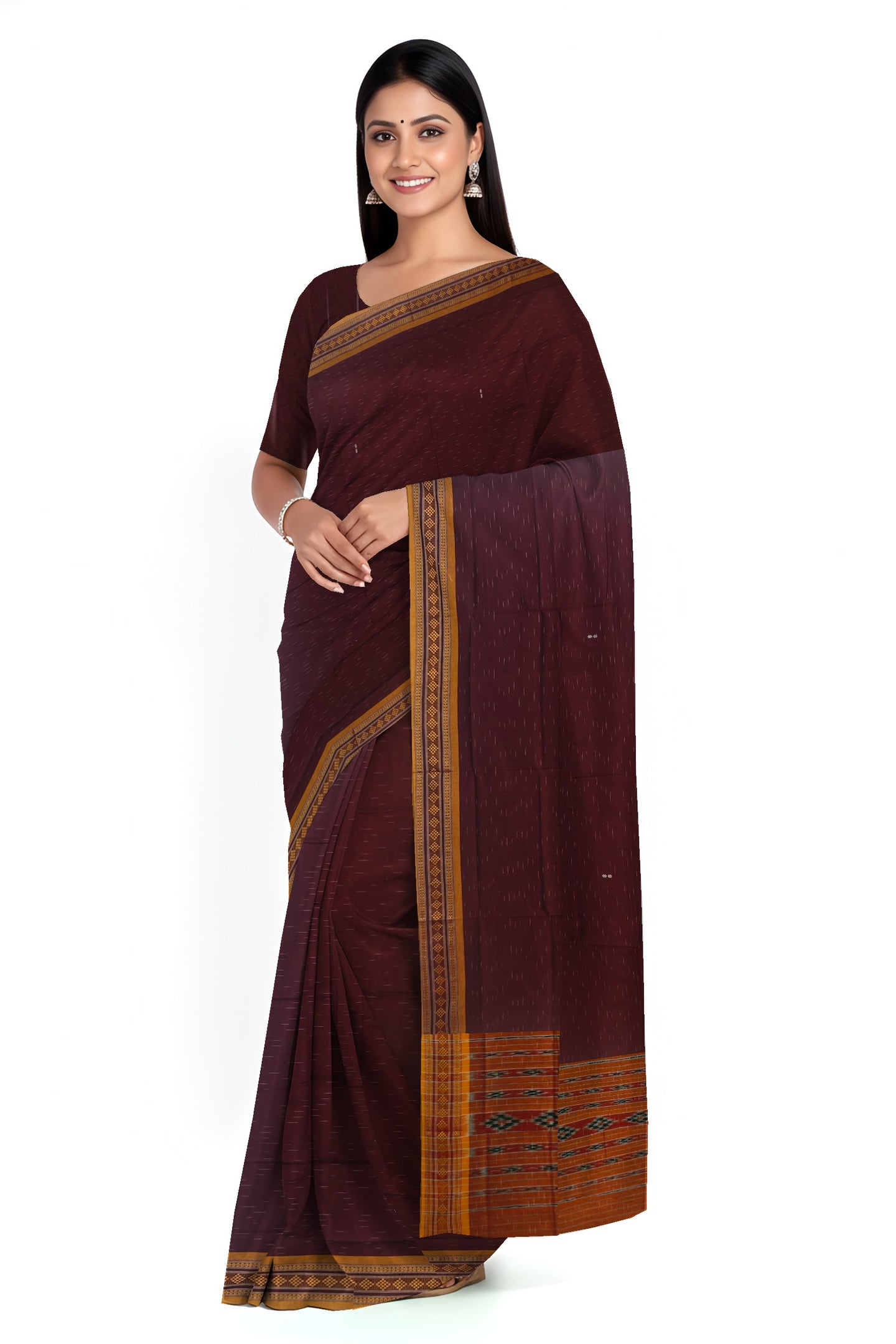 Light Coffee Bomkai Border Pasapalli Saree | Odisha Handloom GI Tagged | Devnika