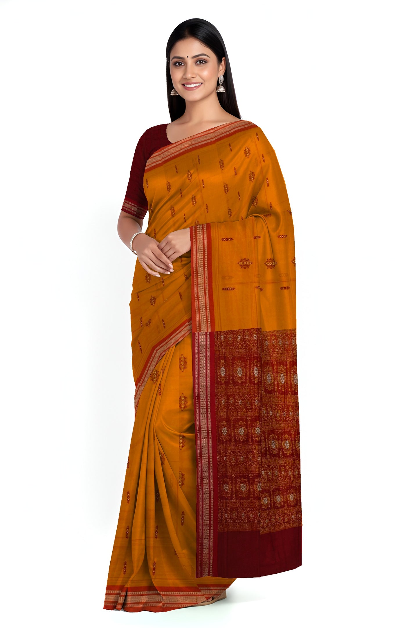 Golden Yellow Bomkai Sambalapuri Saree
