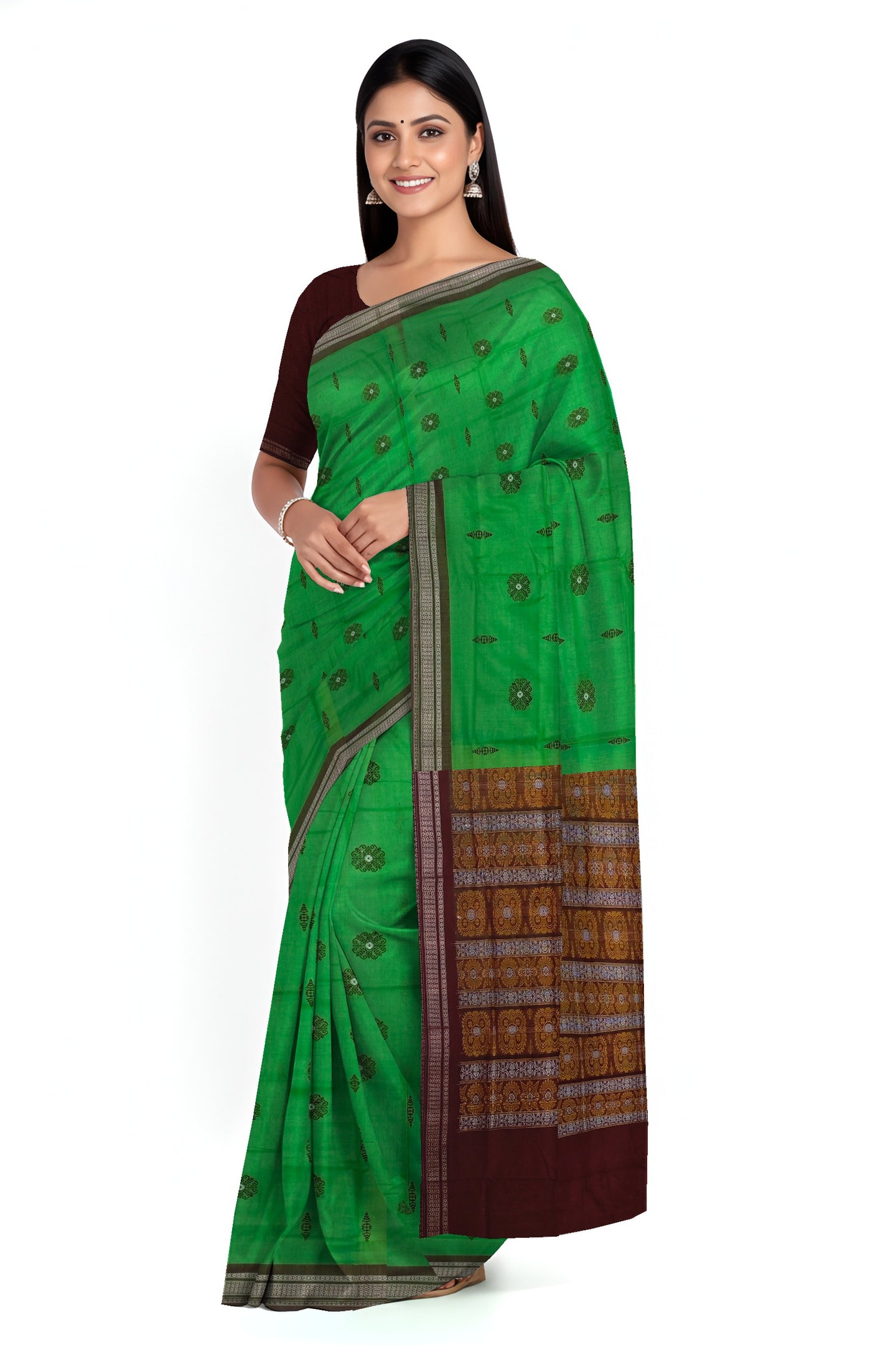Parrot Green Bomkai Sambalapuri Saree