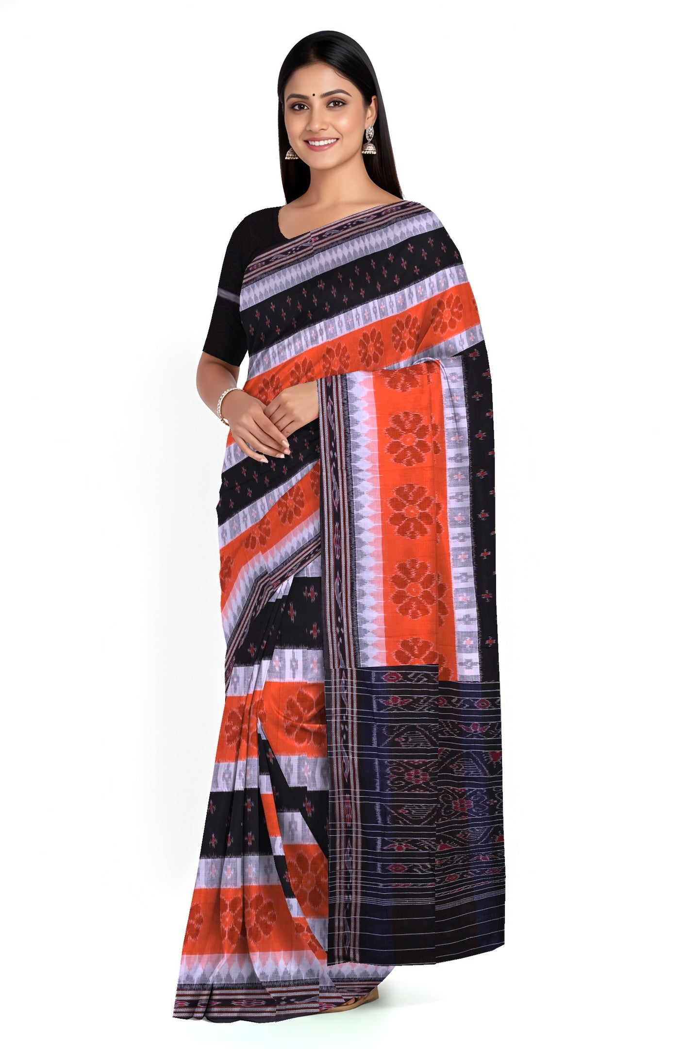 Orange Black Mania Bandha Traditional Katiki Saree