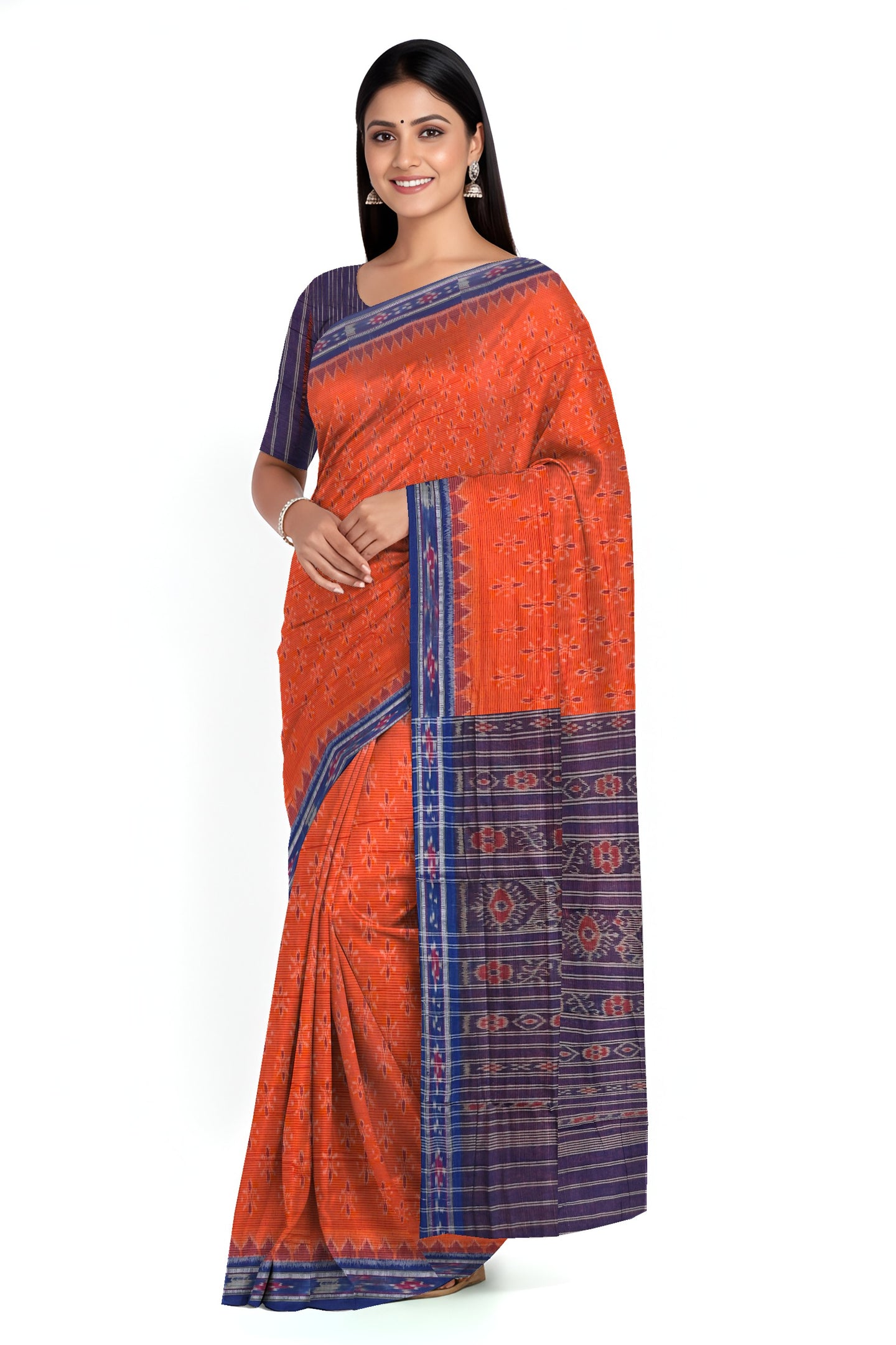 Orange Mania Bandha Traditional Katiki Saree | Odisha Handloom GI Tagged | Devnika