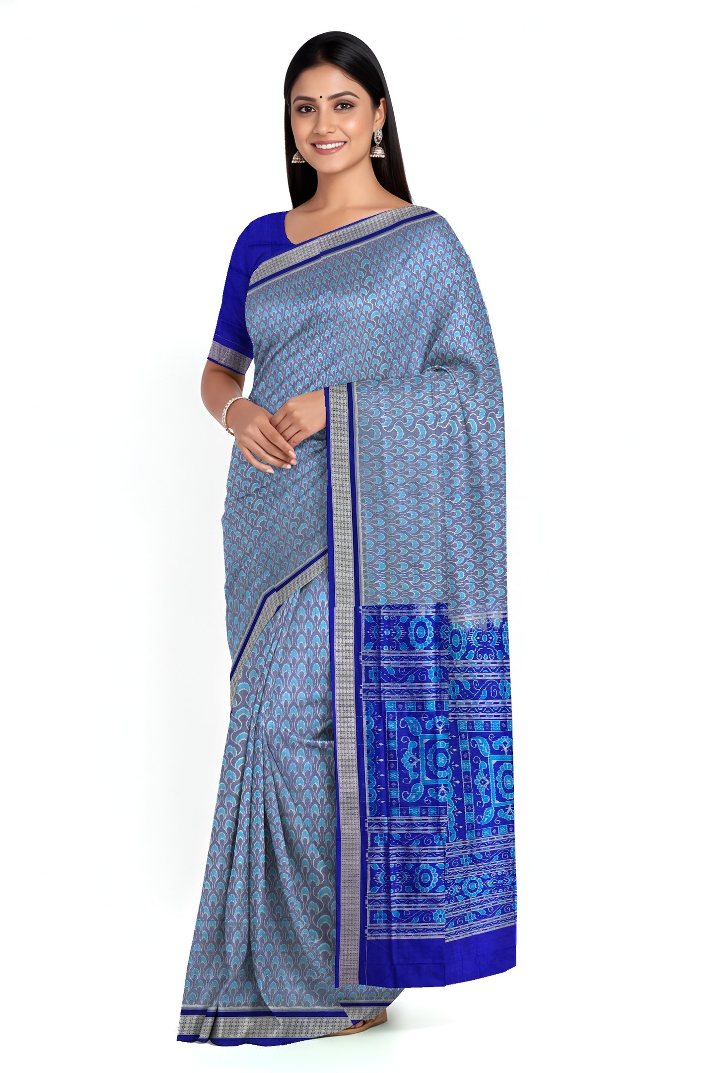 Light Blue Traditional Body Bandha Saree | Odisha Handloom GI Tagged | Devnika