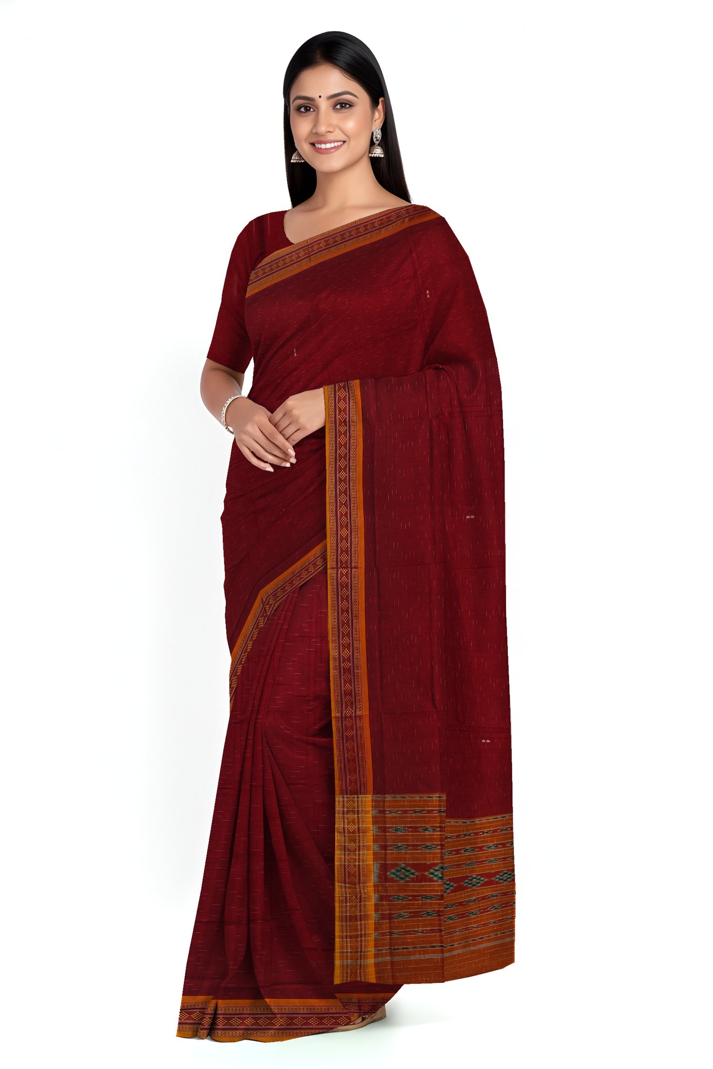 Light Maroon Bomkai Border Pasapalli Saree | Odisha Handloom GI Tagged | Devnika