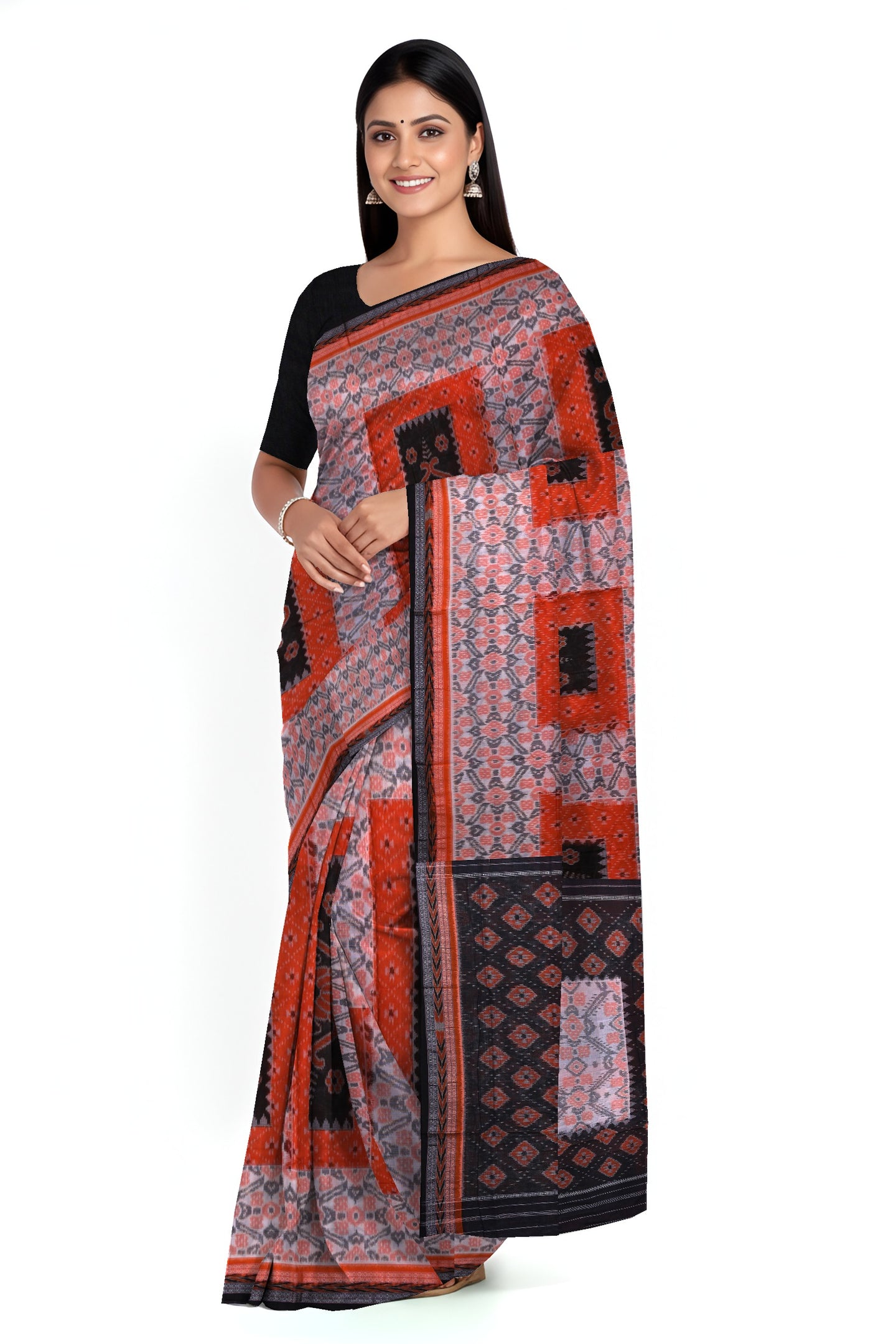 Chandan Orange Black Mania Bandha Traditional Katiki Saree