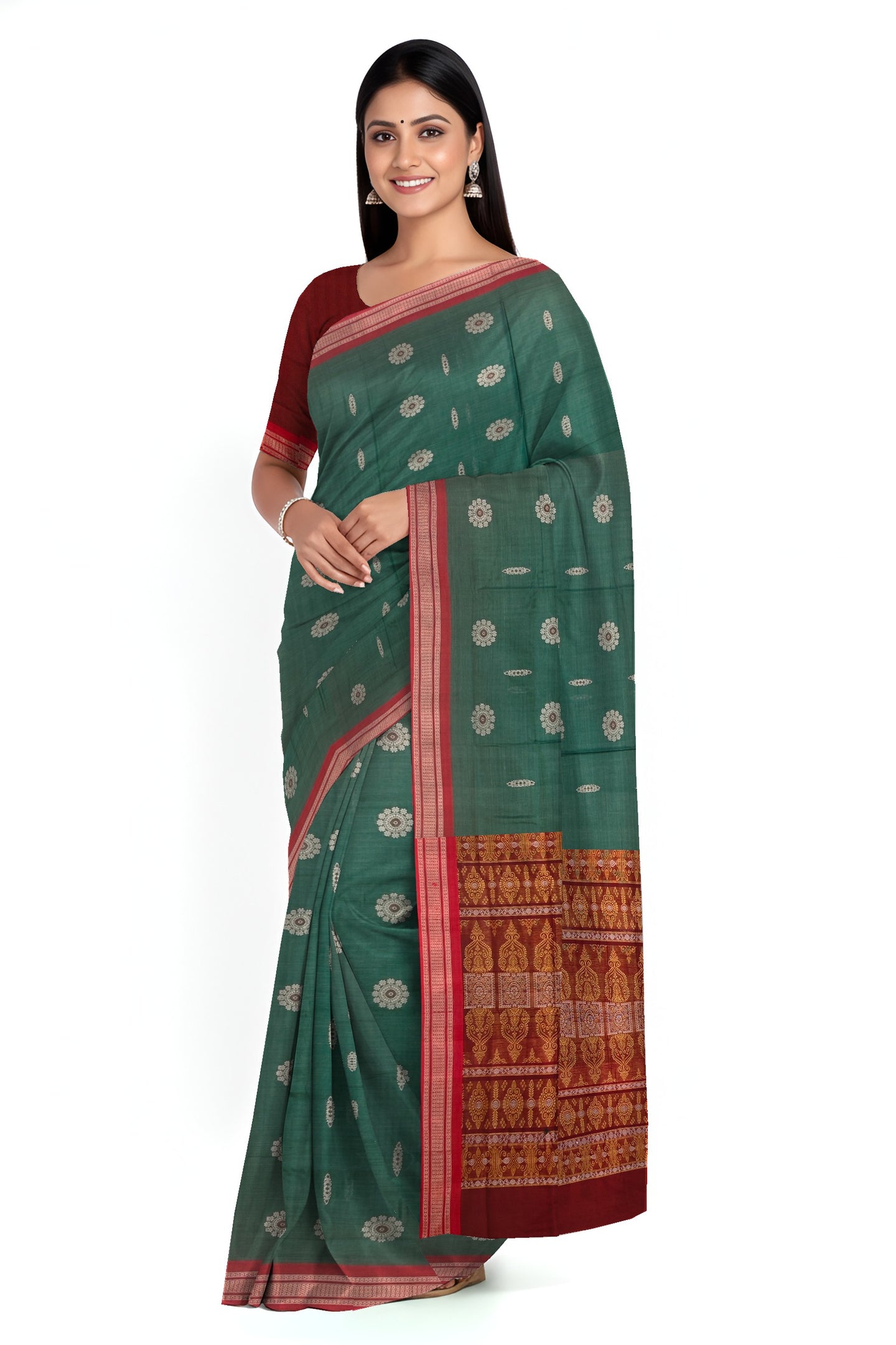 Teal Green Bomkai Sambalapuri Saree