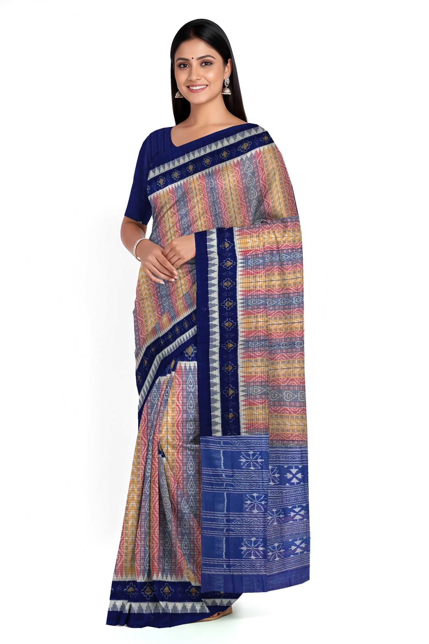 Blue Red Yellow Body Bandha Saree