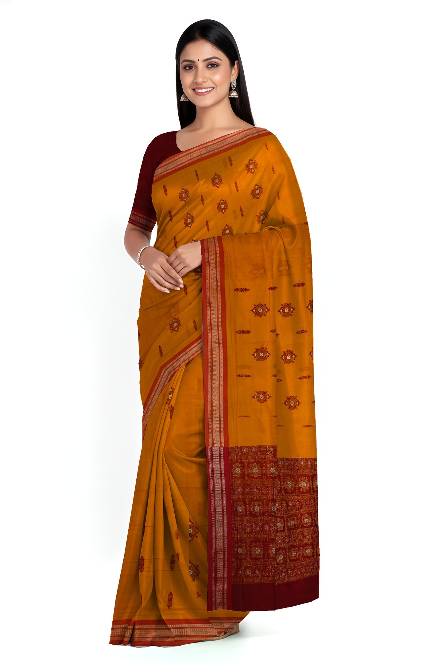 Golden Yellow Bomkai Sambalapuri Saree