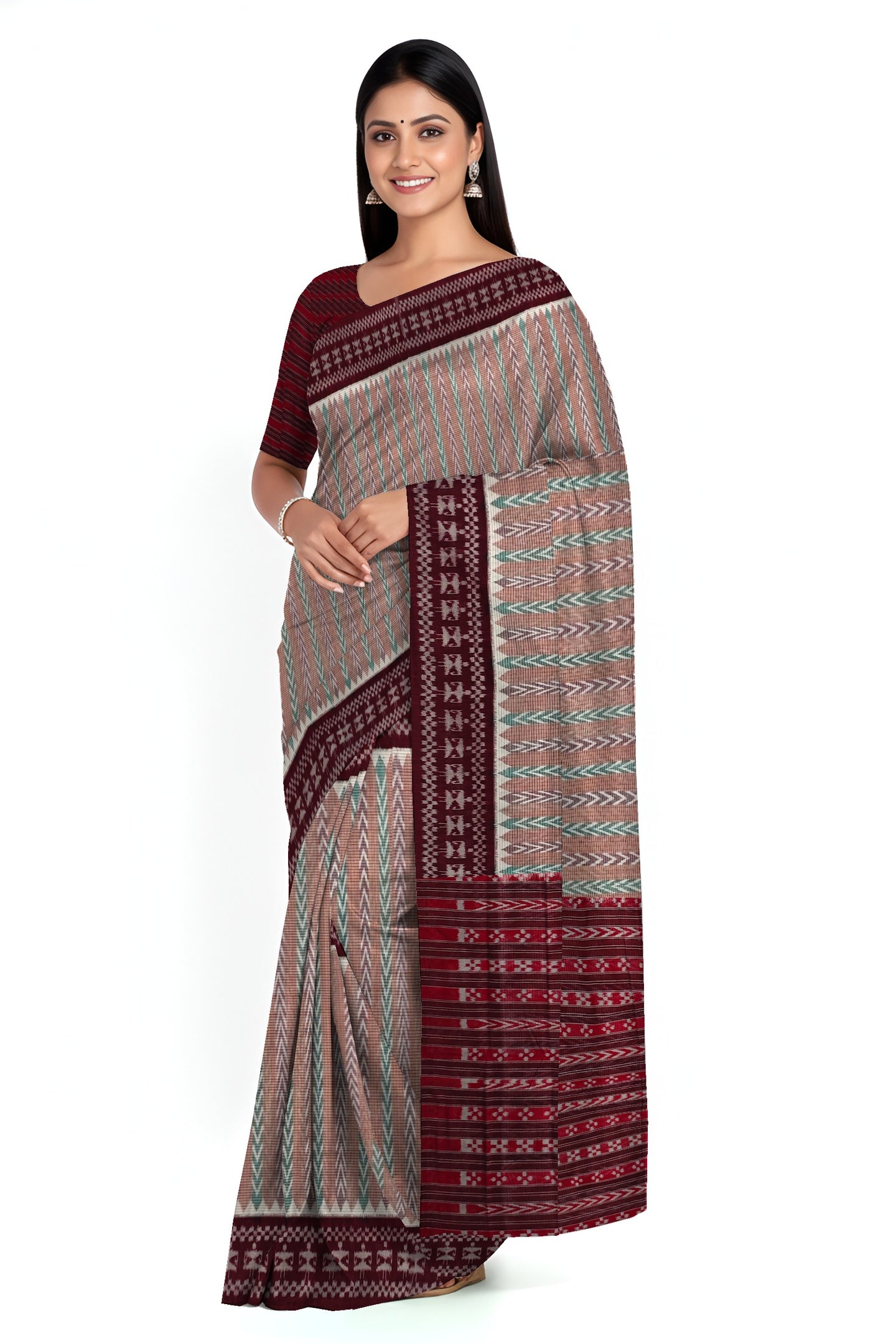 Brown Green Dhanpatri Bandha Saree