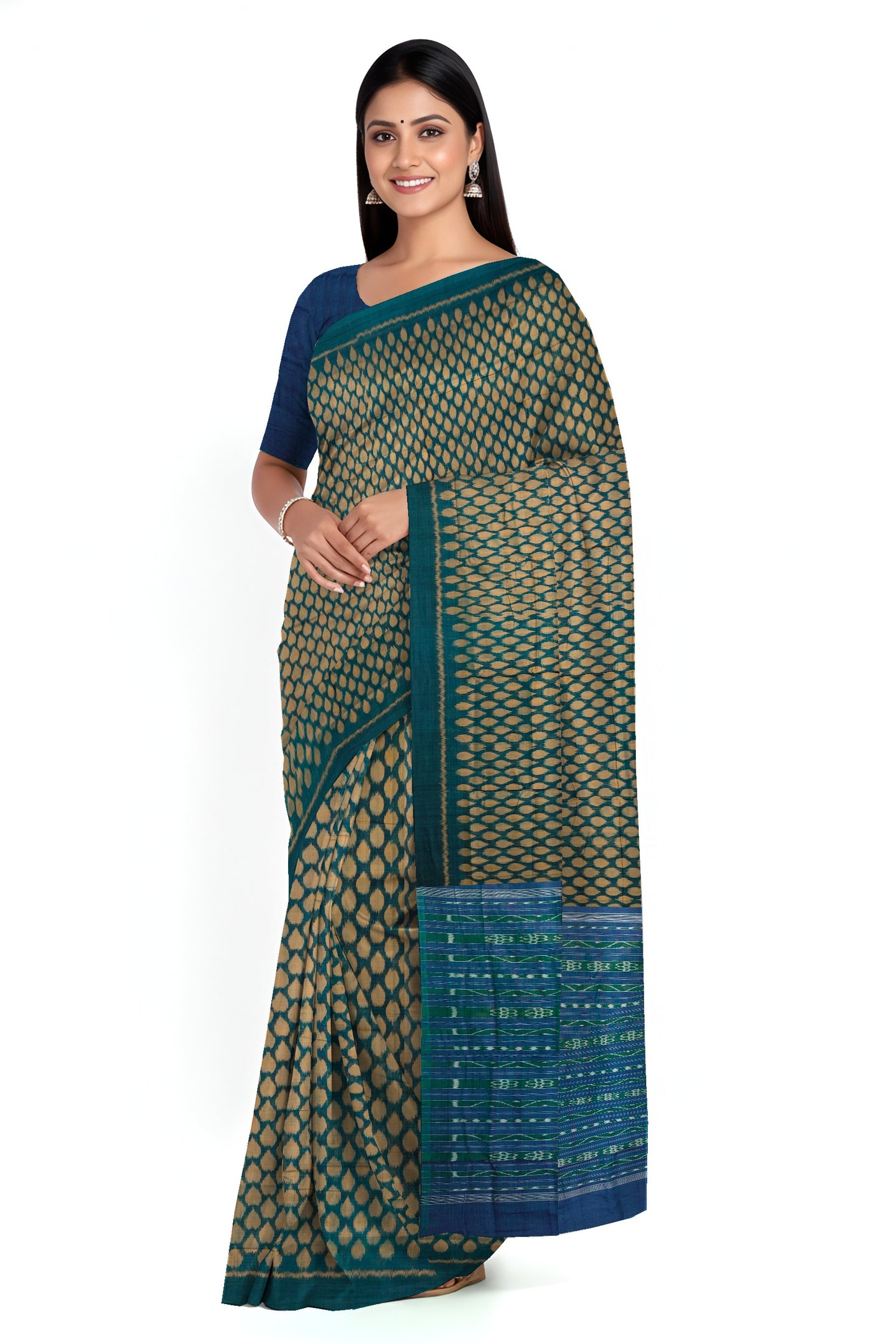Green And Golden Tikili Bandha Saree