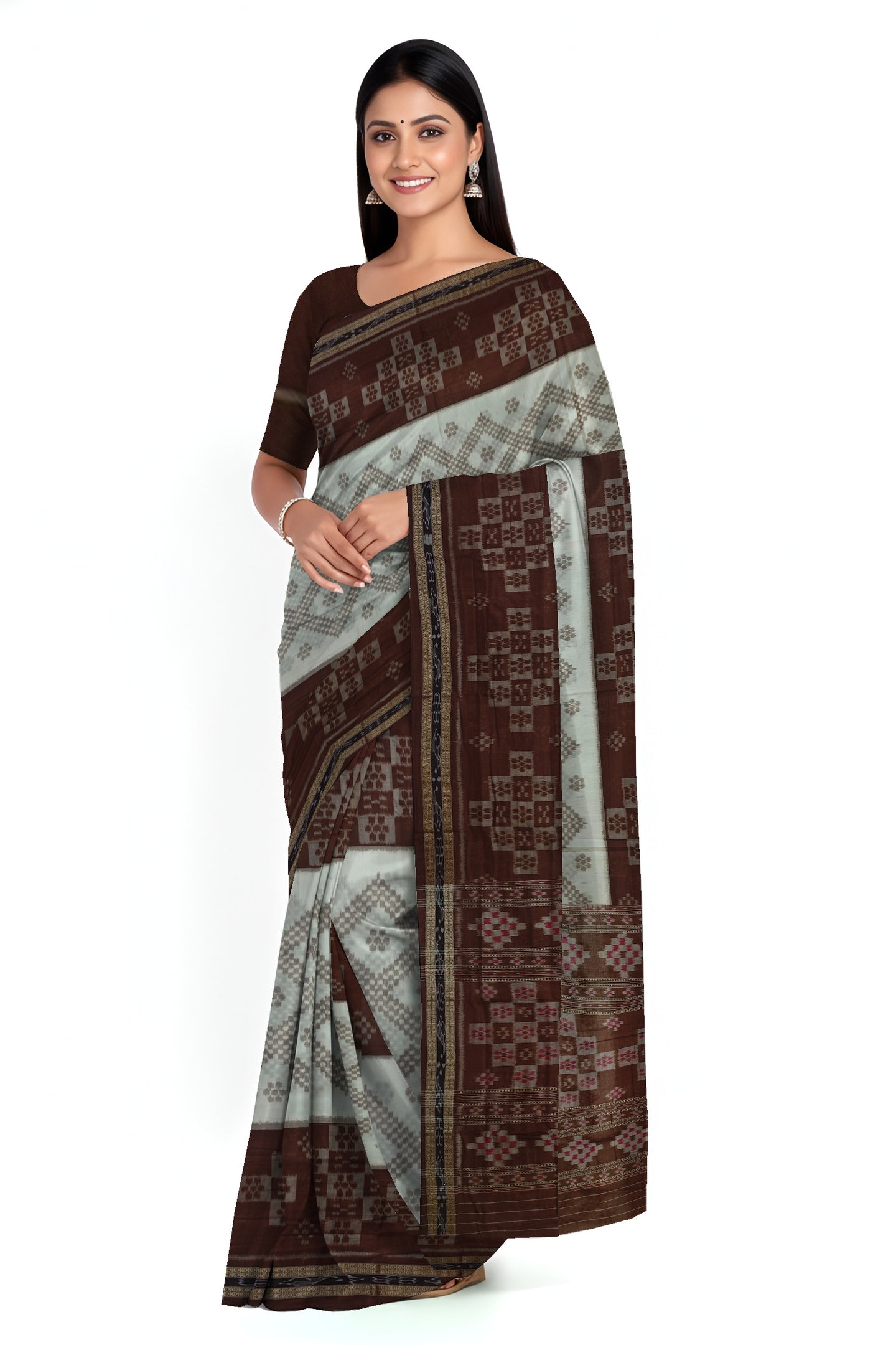 White Mania Bandha Traditional Katiki Saree | Odisha Handloom GI Tagged | Devnika