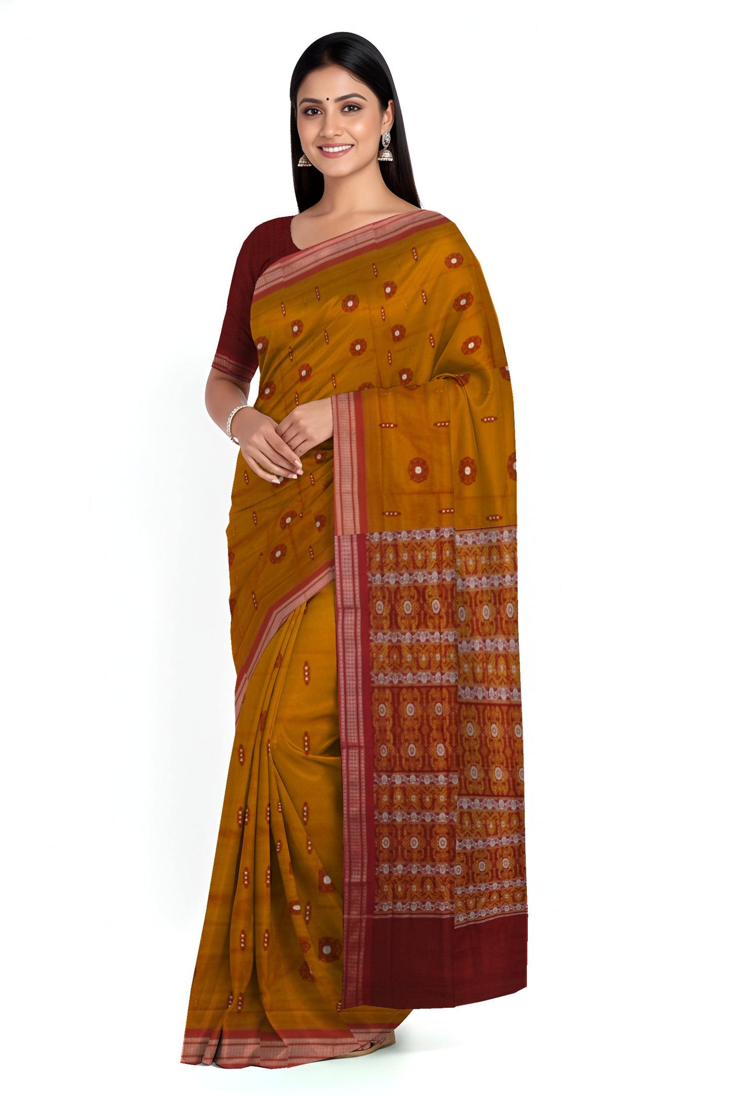 Deep Brown Bomkai Sambalapuri Saree