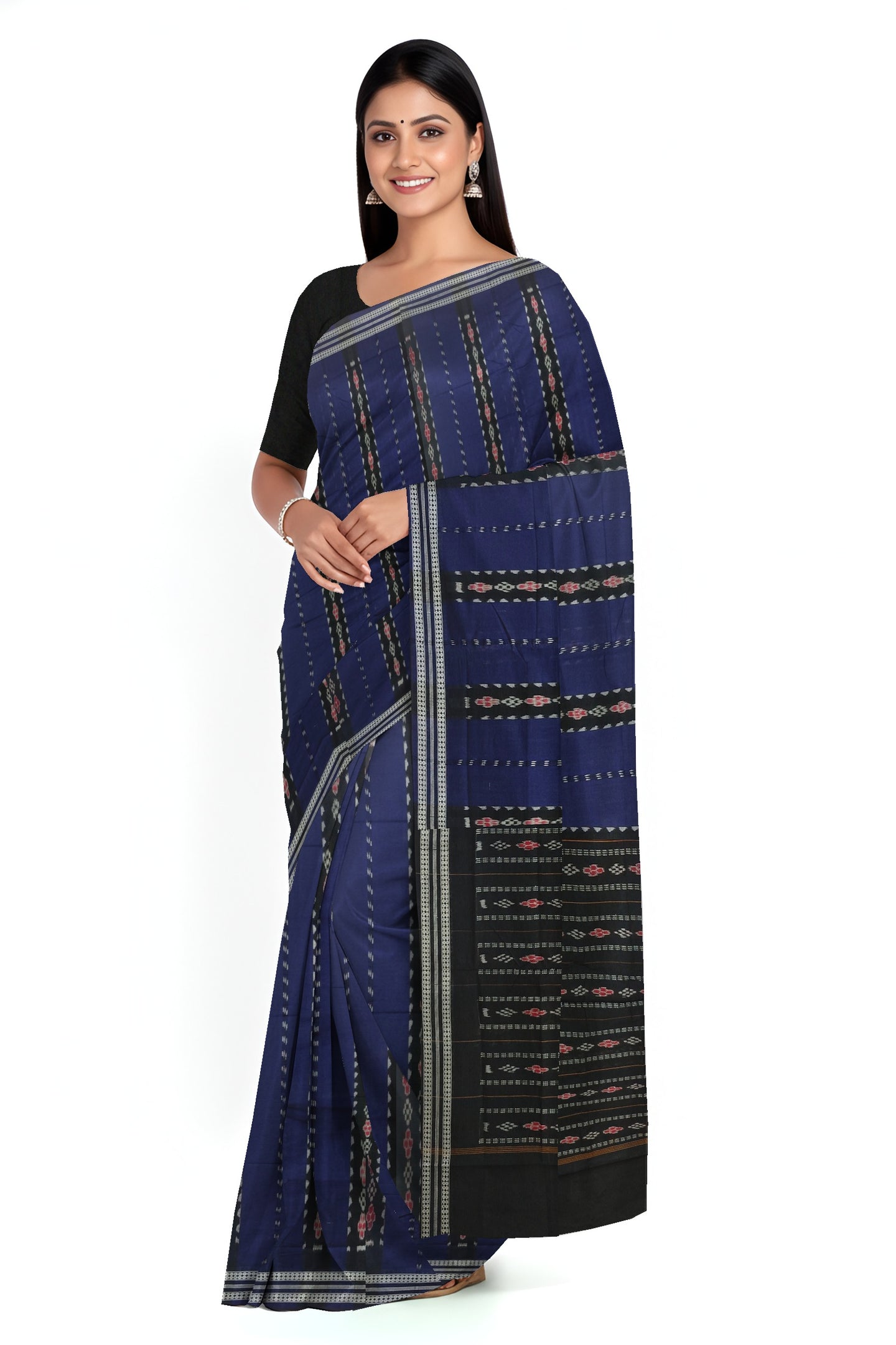Blue And Black Line Bandha Saree | Odisha Handloom GI Tagged | Devnika