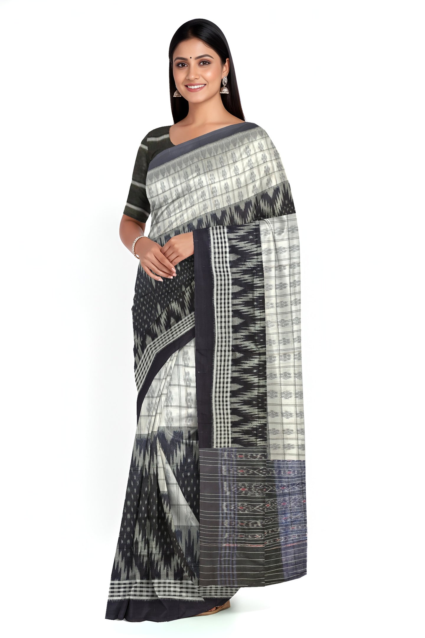 Black And White Mania Bandha Traditional Katiki Saree | Odisha Handloom GI Tagged | Devnika