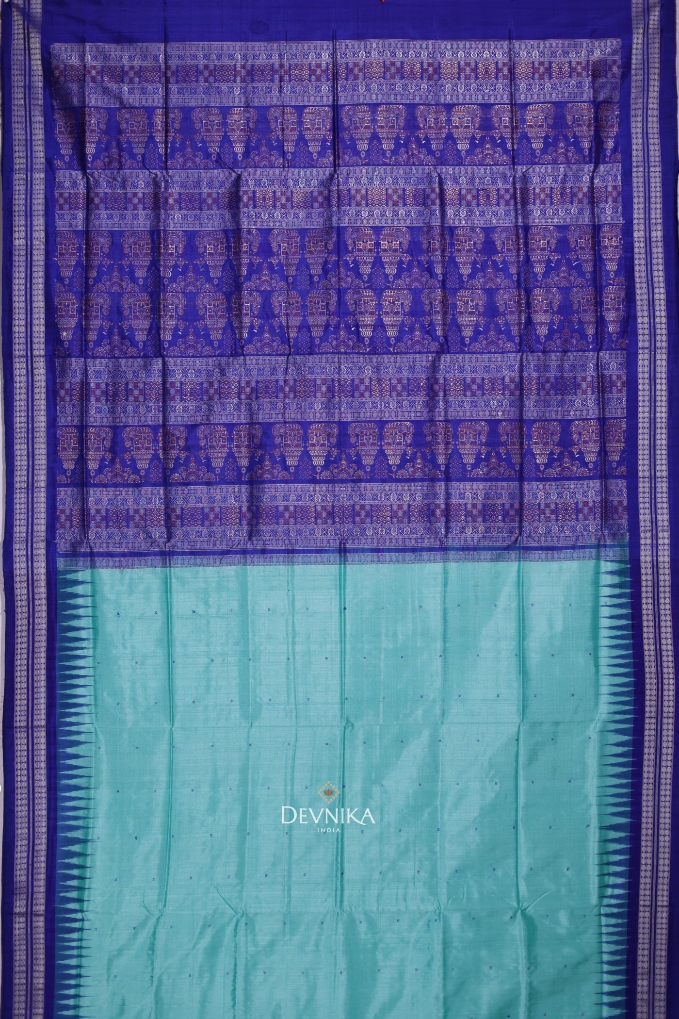 Dark Cyan Bomkai Butti Sambalapuri Saree