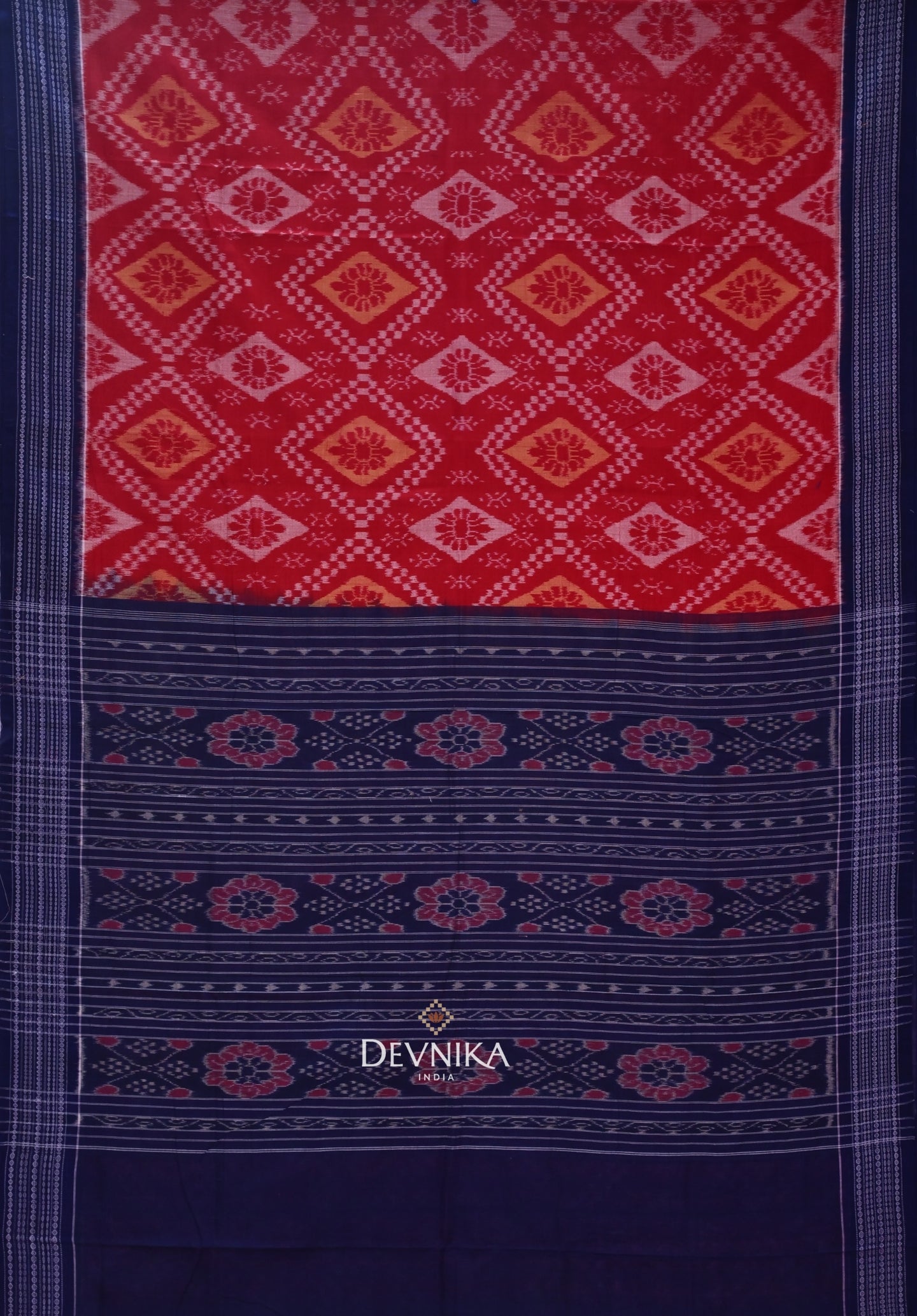 Red And Brown Paper Bandha Handloom Cotton Saree | Odisha Handloom | Devnika