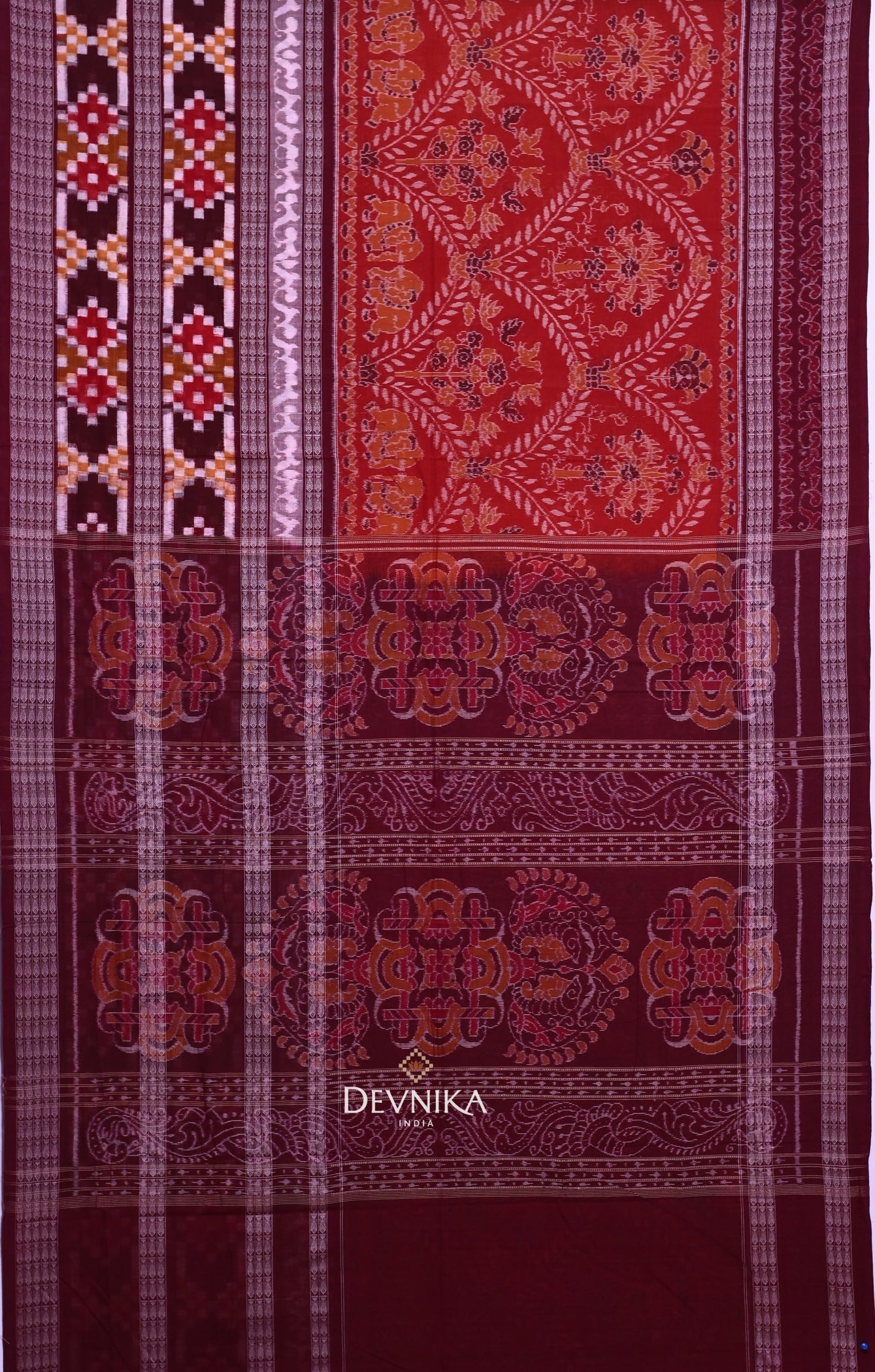 Rust Double Pasapalli Handloom Cotton Saree | Odisha Handloom | Devnika