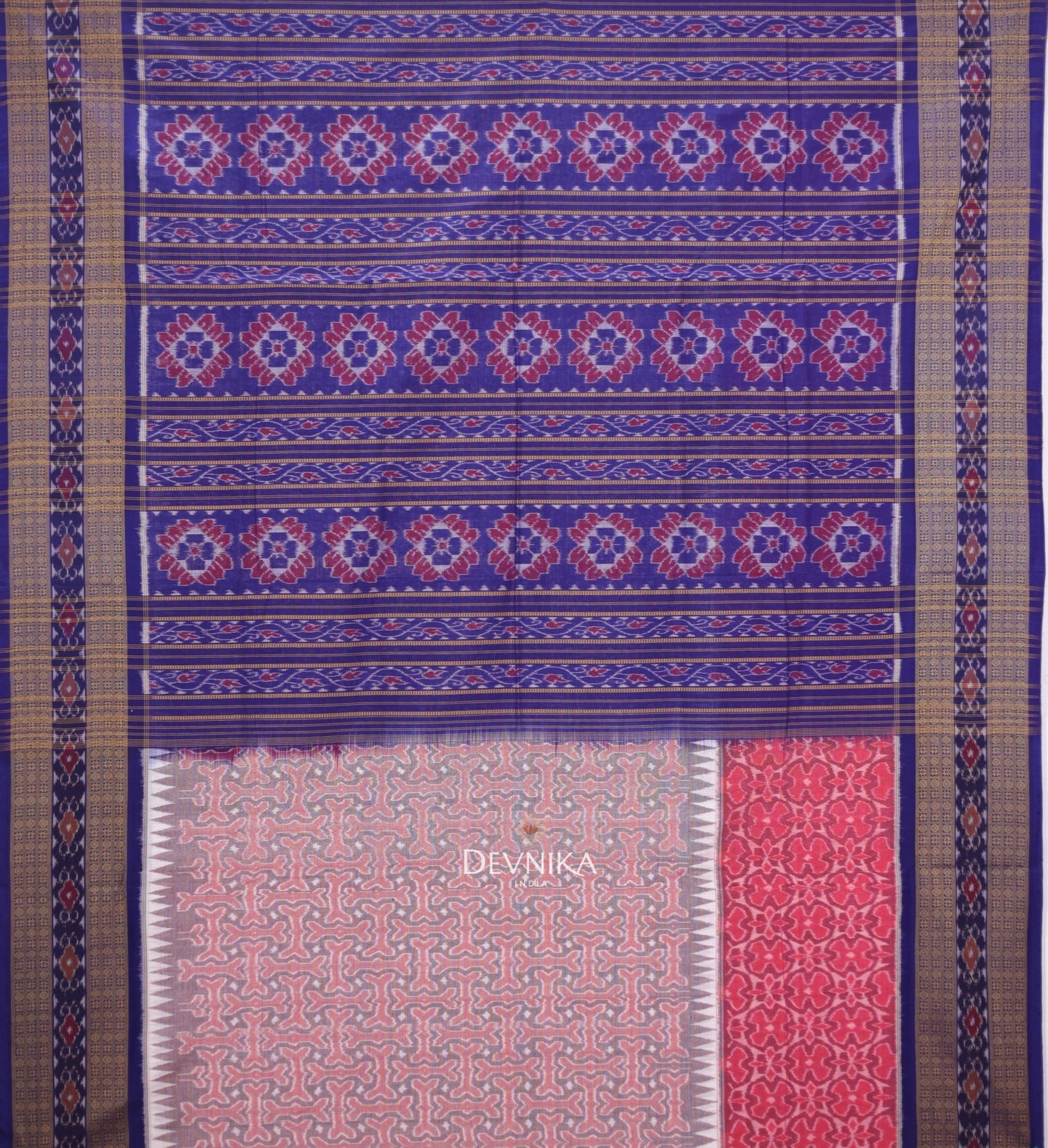 Sweet Pink Double Border Bandha Handloom Cotton Saree | Odisha Handloom | Devnika